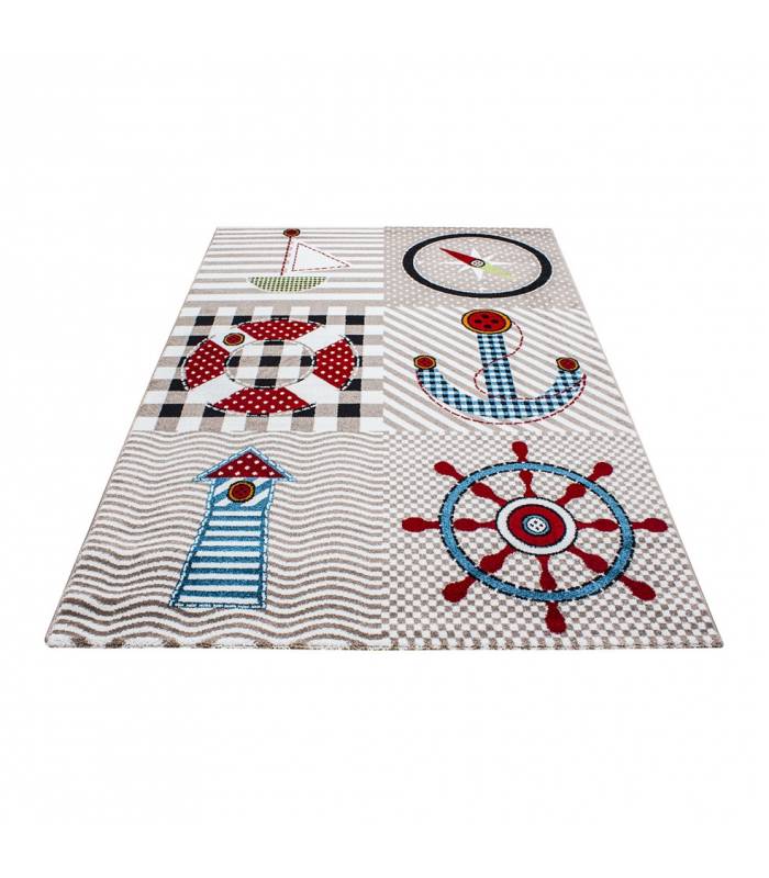 Children's carpet short pile lighthouse seafaring ship children's room gray beige