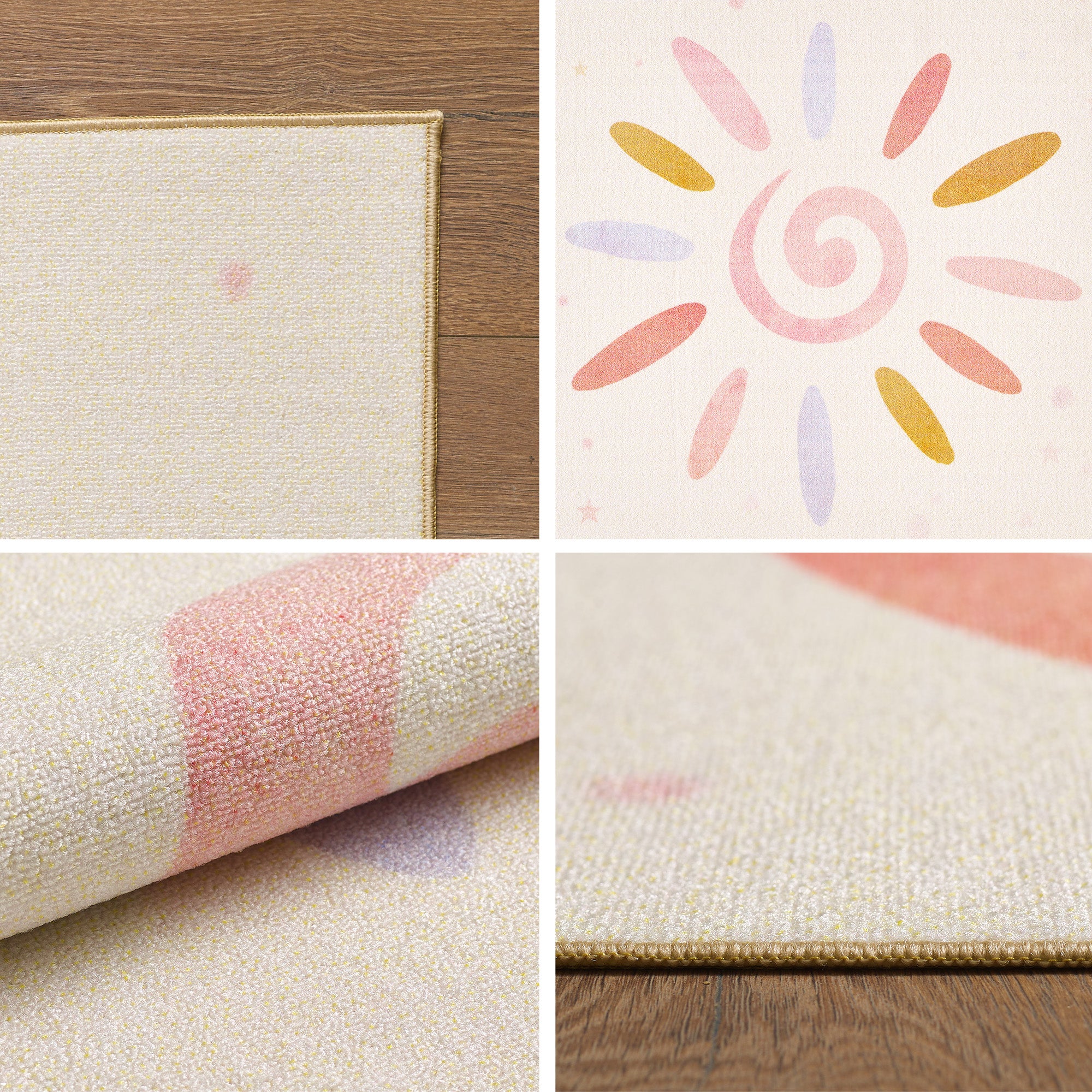 Teppich Kinderzimmer Creme Mädchen Junge Flauschiger Kinderteppich Waschbar Weich