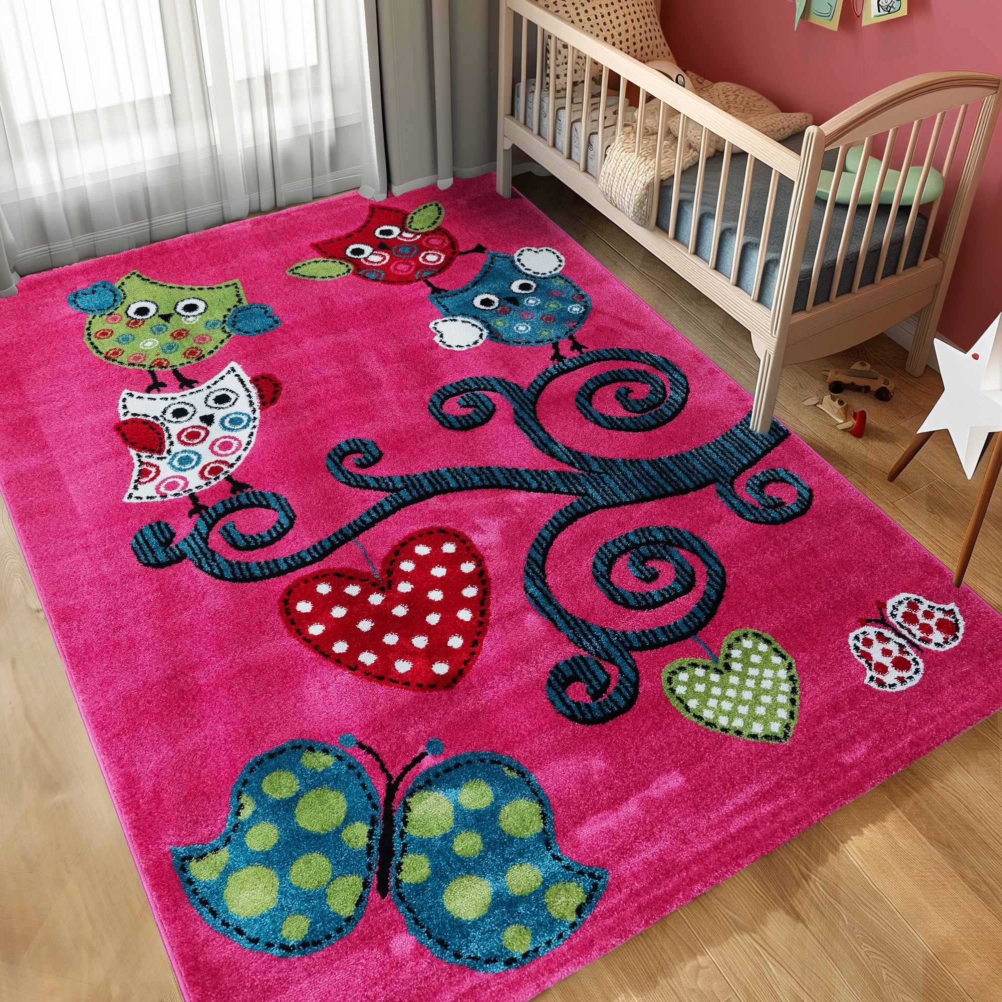 Kinderteppich Mädchen Eule-Design Babyzimmer Teppich Kinderzimmer Pflegeleicht