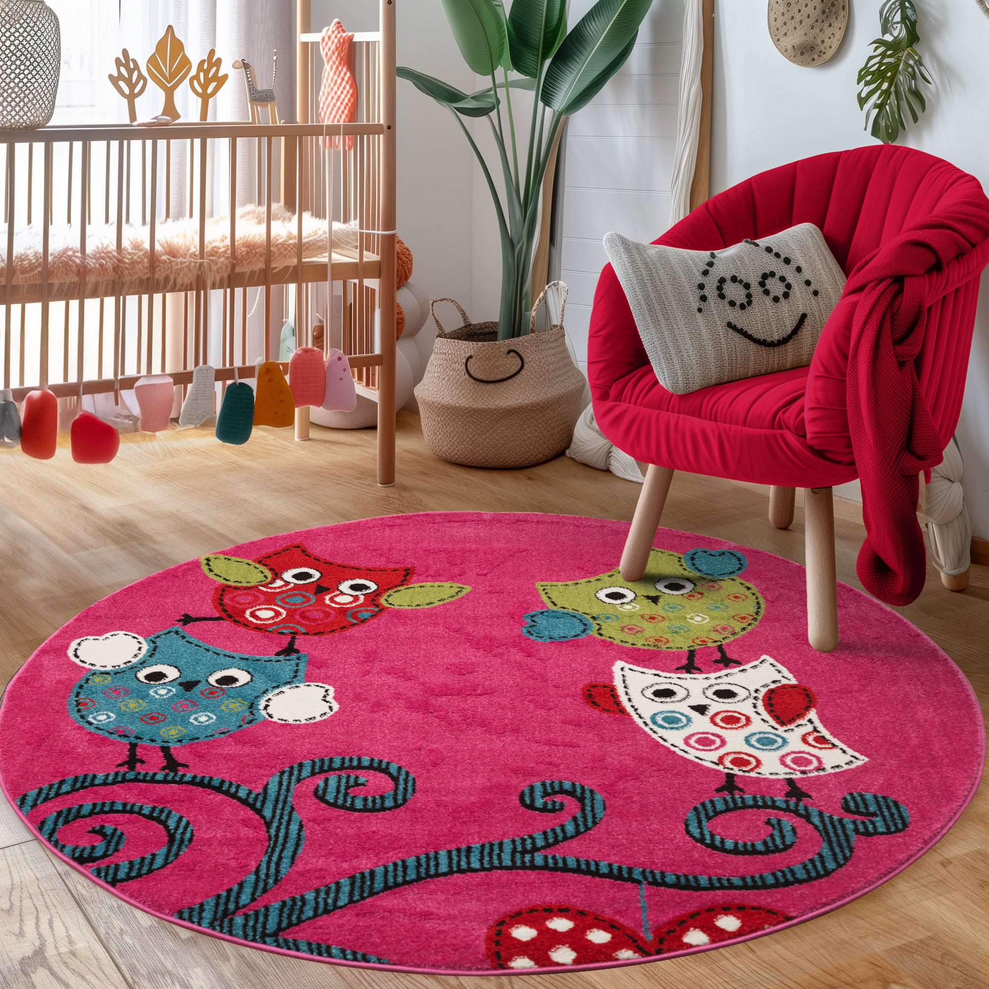 Kinderteppich Mädchen Eule-Design Babyzimmer Teppich Kinderzimmer Pflegeleicht