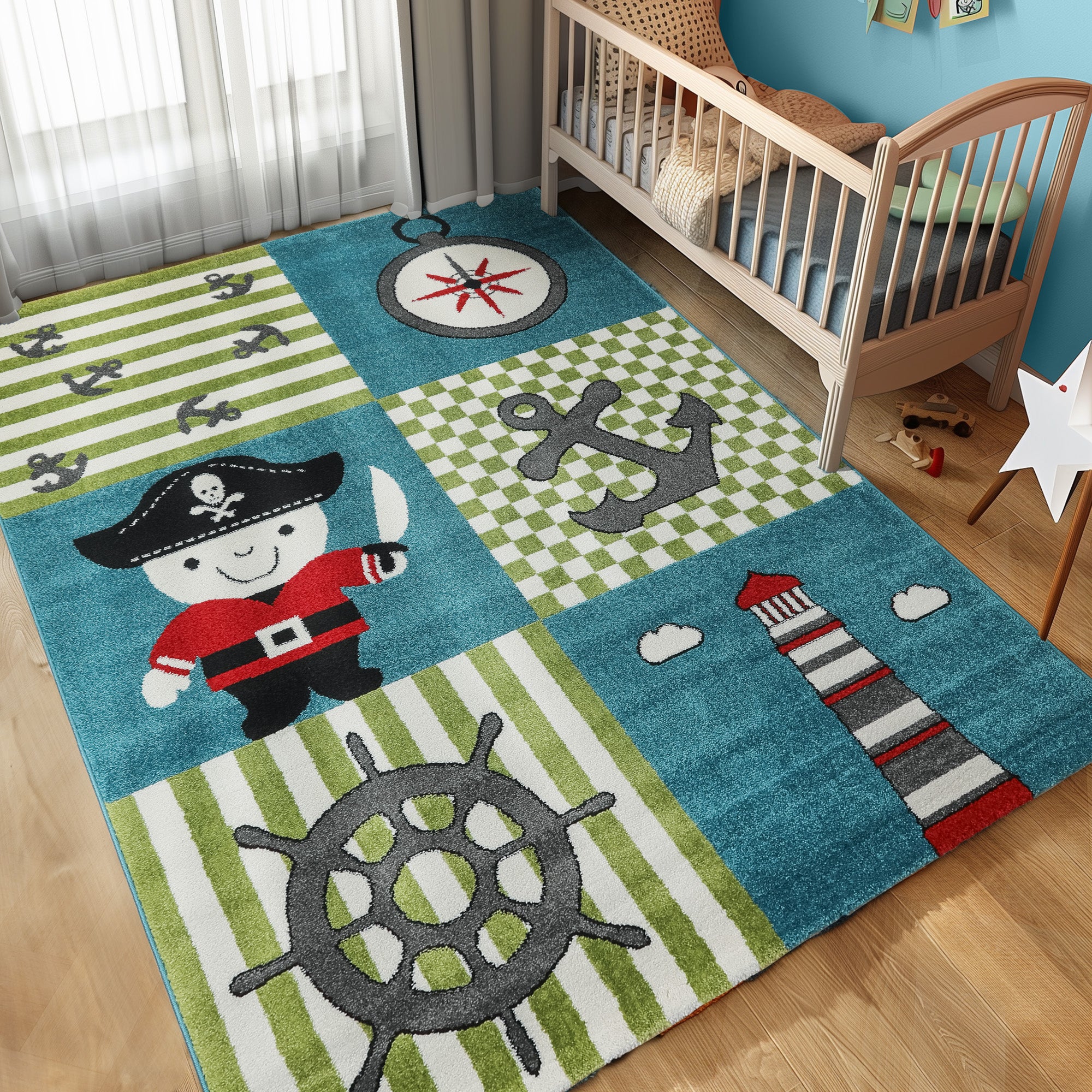 Kinderteppich Junge Pirat Design Babyzimmer Teppich Kinderzimmer Pflegeleicht