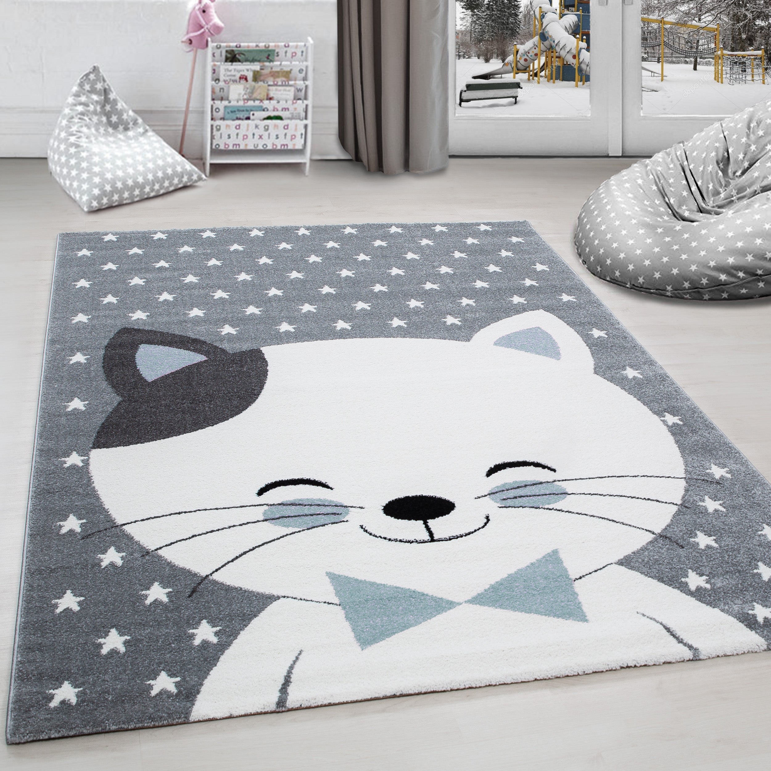 Children's Rug Boy Cat Design Baby Room Rug Children's Room Easy Care