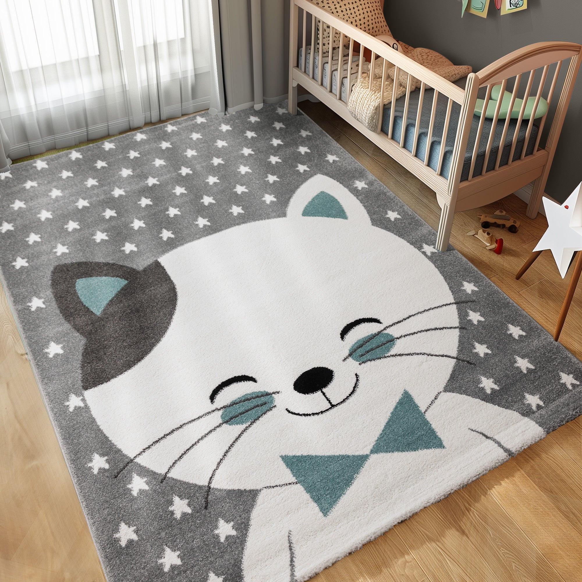 Kinderteppich Junge Katze Design Babyzimmer Teppich Kinderzimmer Pflegeleicht