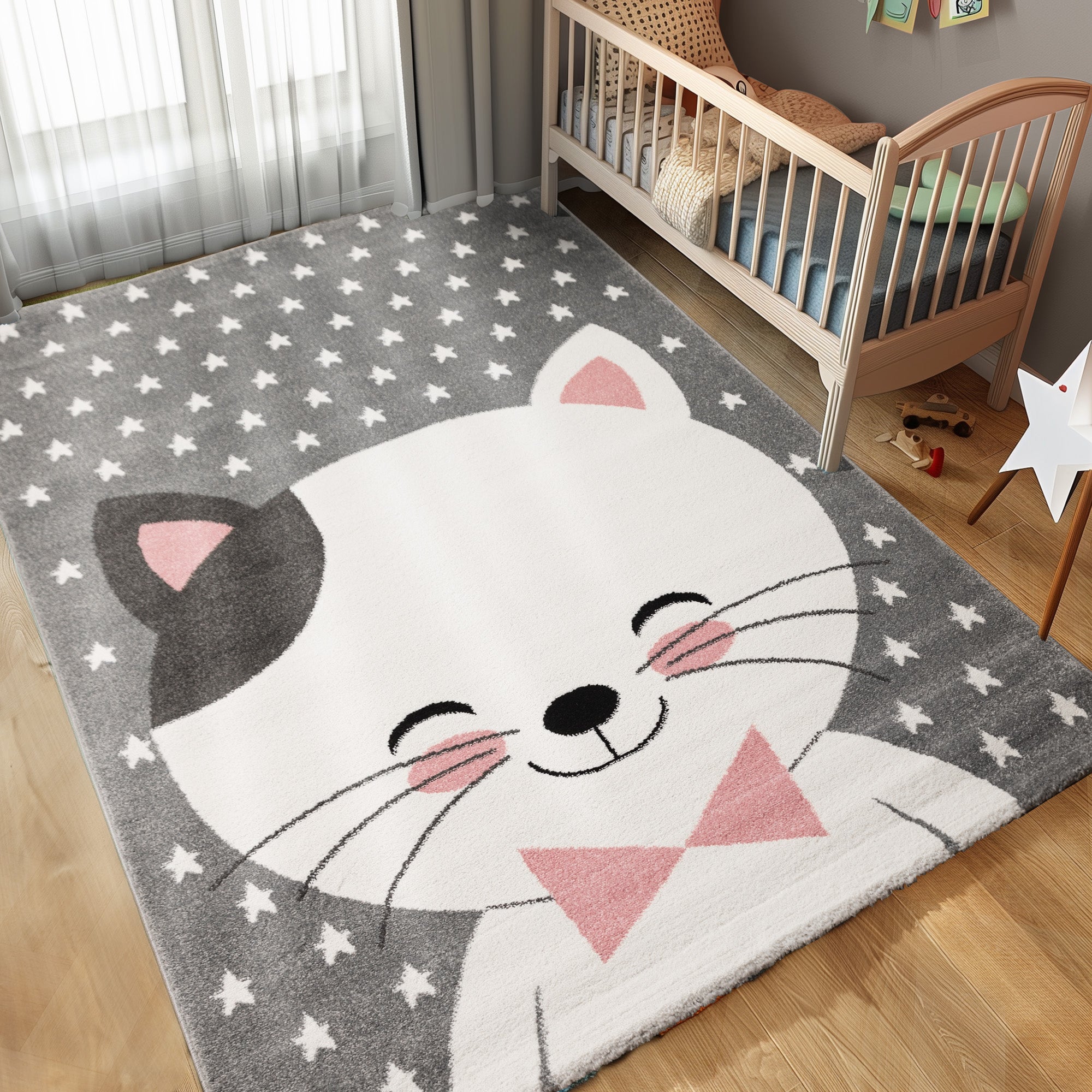 Kinderteppich Mädchen Katze Design Babyzimmer Teppich Kinderzimmer Pflegeleicht