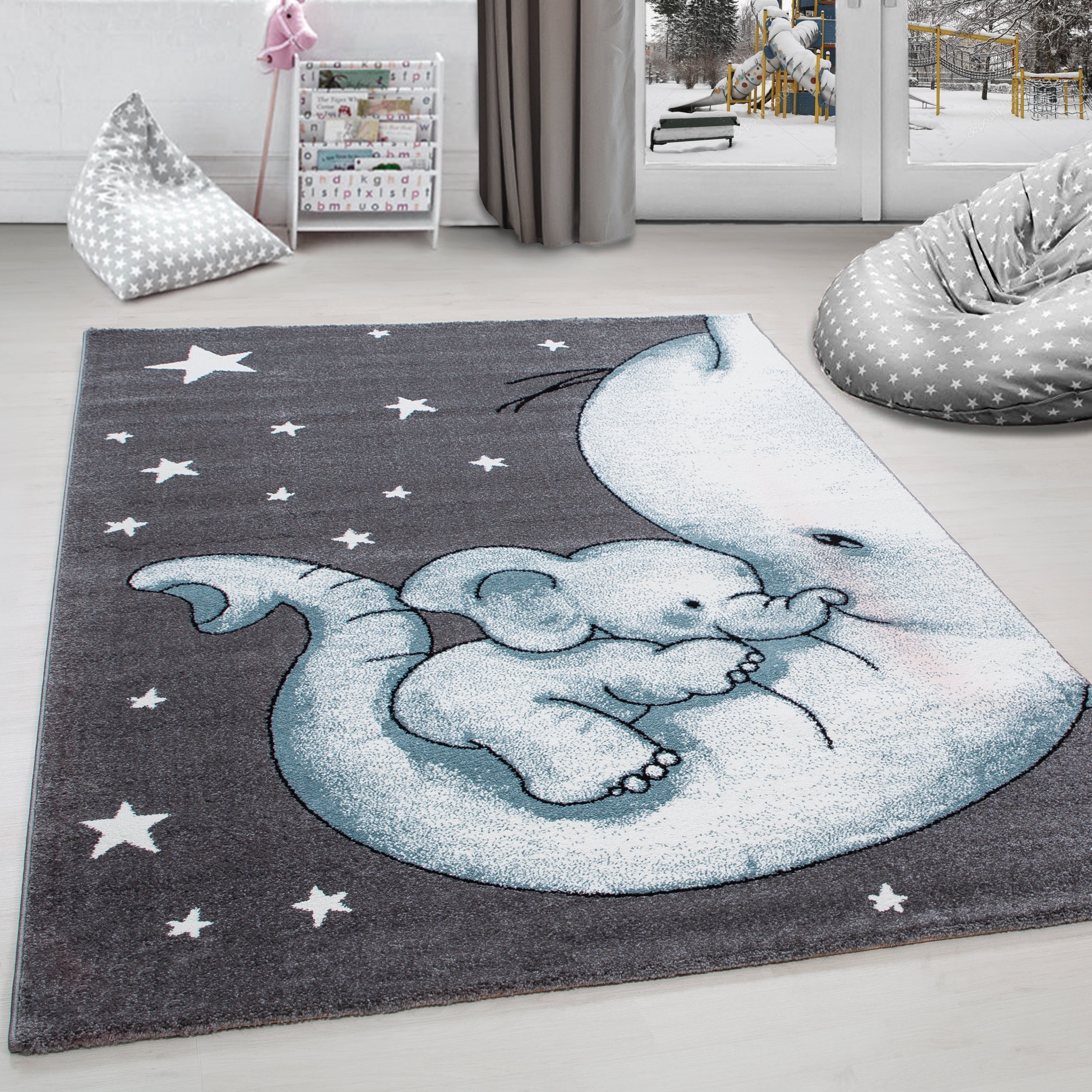 Kinderteppich Junge Elefant Design Babyzimmer Teppich Kinderzimmer Pflegeleicht