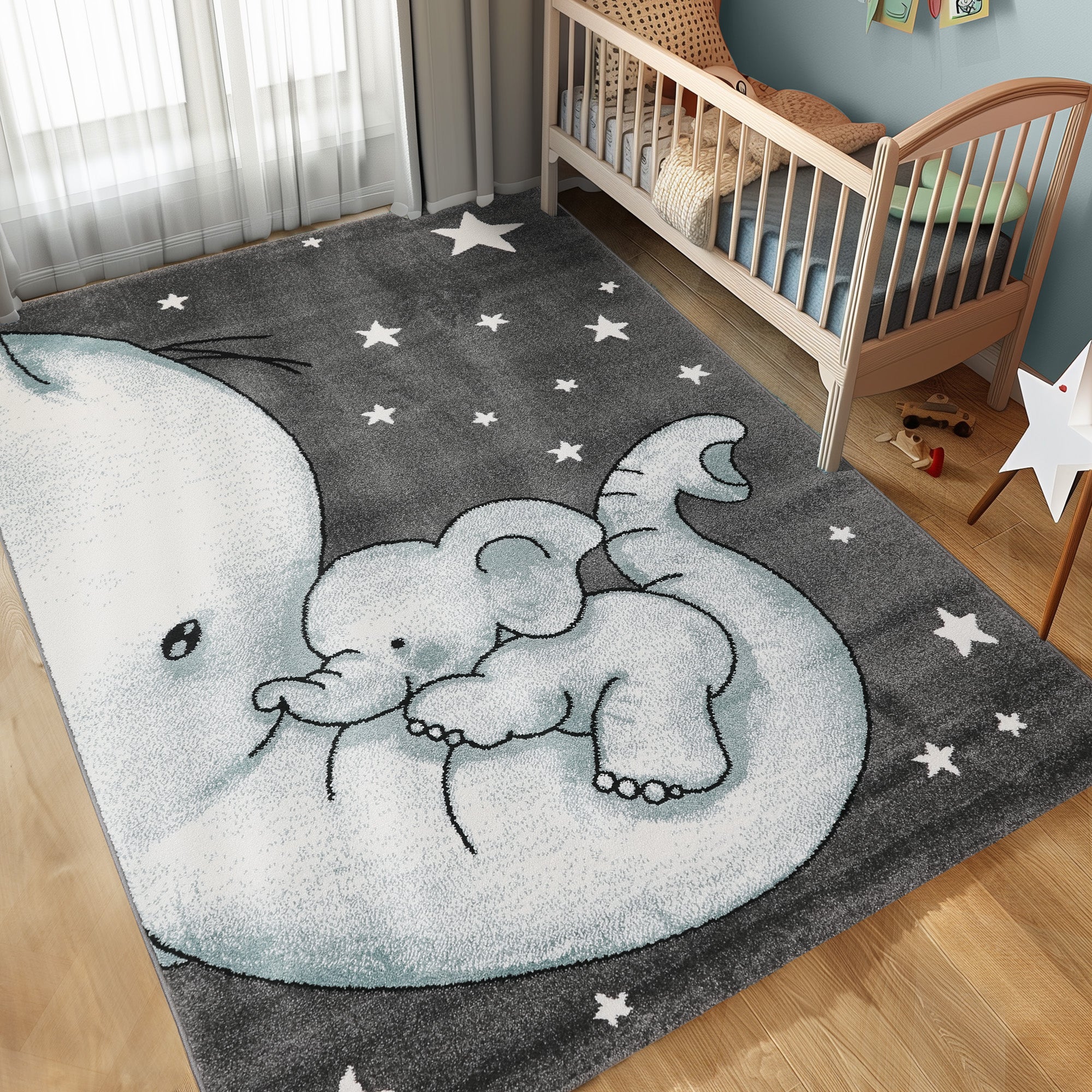 Kinderteppich Junge Elefant Design Babyzimmer Teppich Kinderzimmer Pflegeleicht