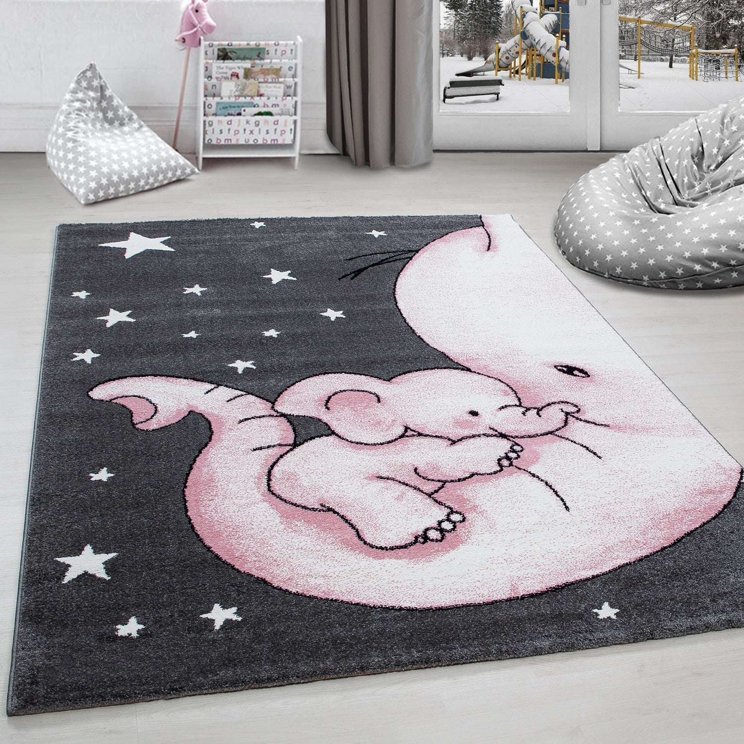 Kinderteppich Mädchen Elefant Design Babyzimmer Teppich Kinderzimmer