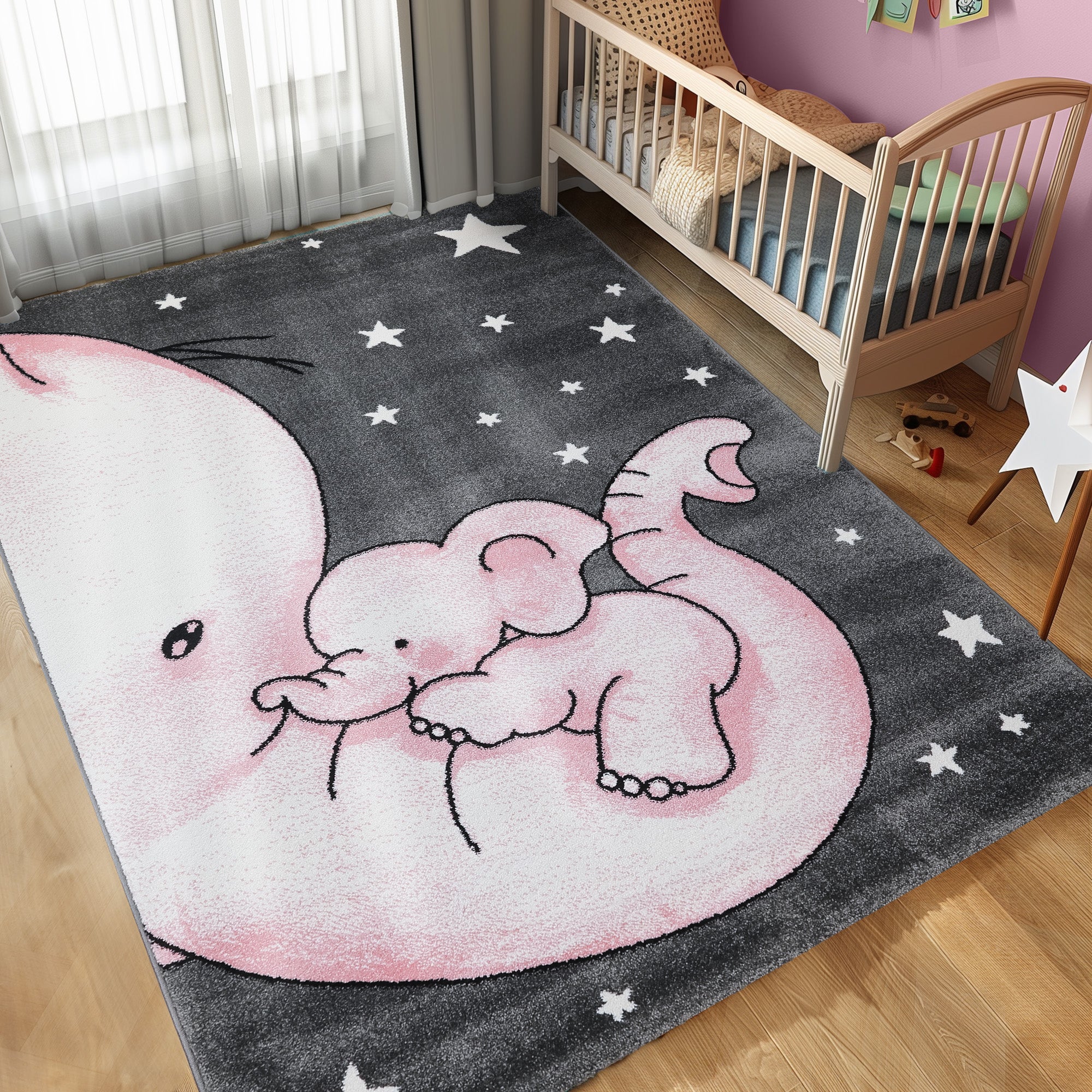 Kinderteppich Mädchen Elefant Design Babyzimmer Teppich Kinderzimmer