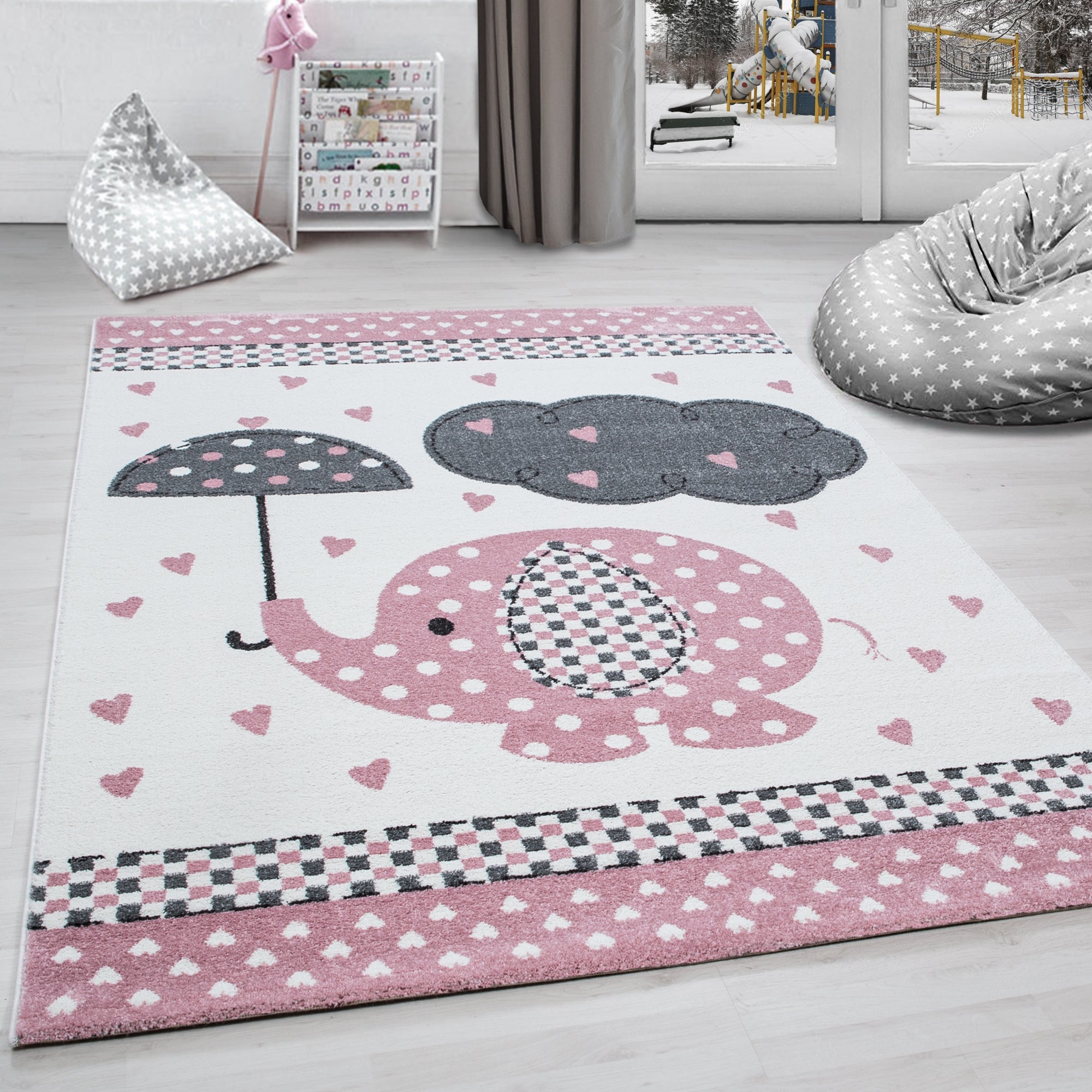 Kinderteppich Mädchen Elefant Design Babyzimmer Teppich Kinderzimmer