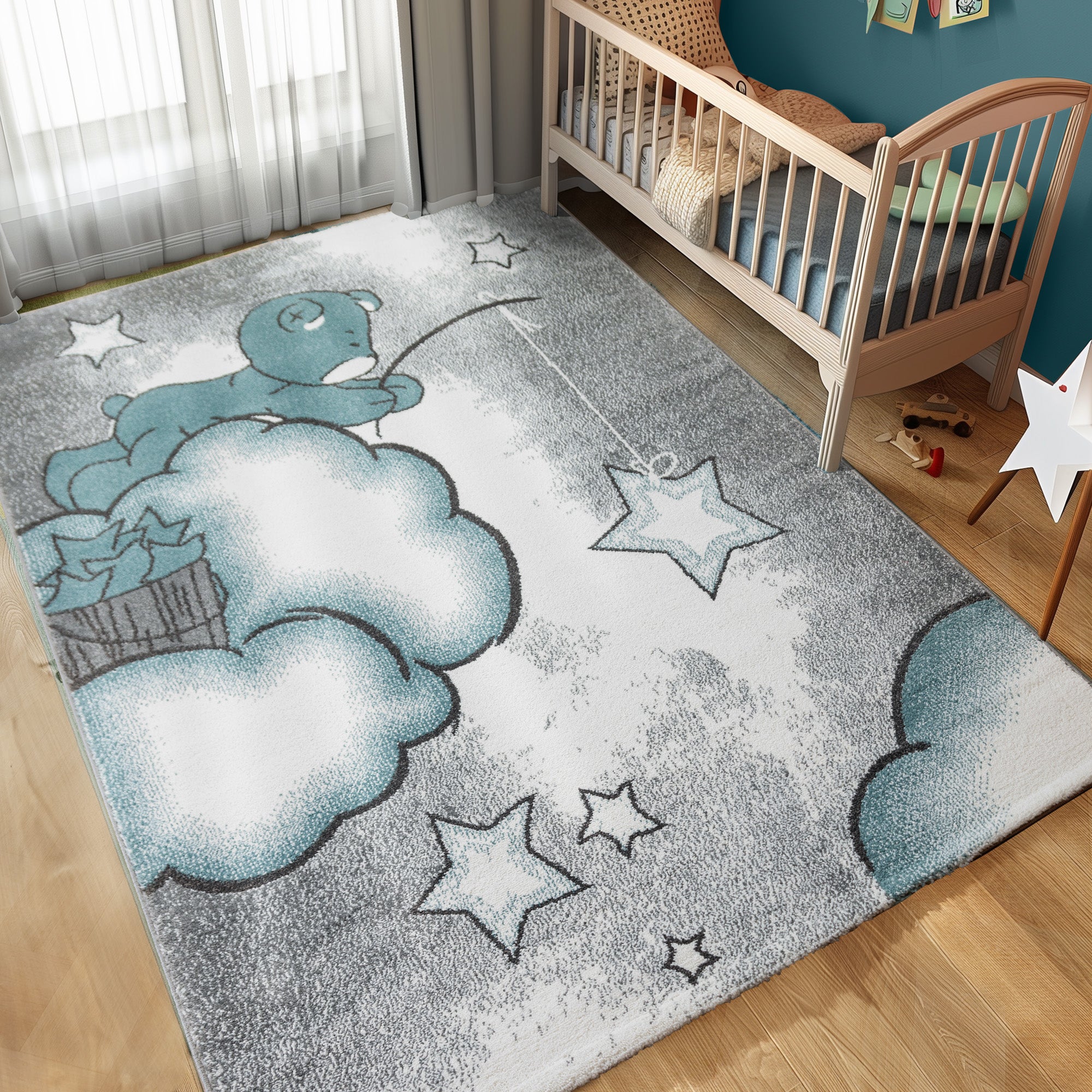 Kinderteppich Junge süße Bär Design Babyzimmer Teppich Kinderzimmer Pflegeleicht