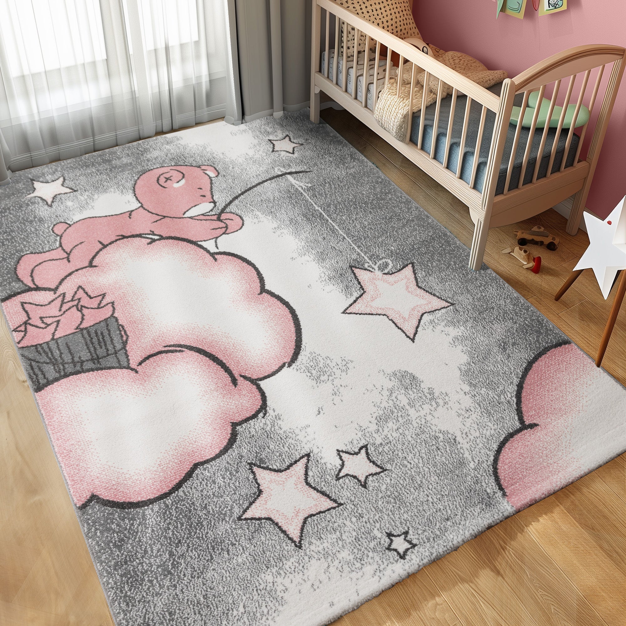 Kinderteppich Mädchen Bär Design Babyzimmer Teppich Kinderzimmer Pflegeleicht