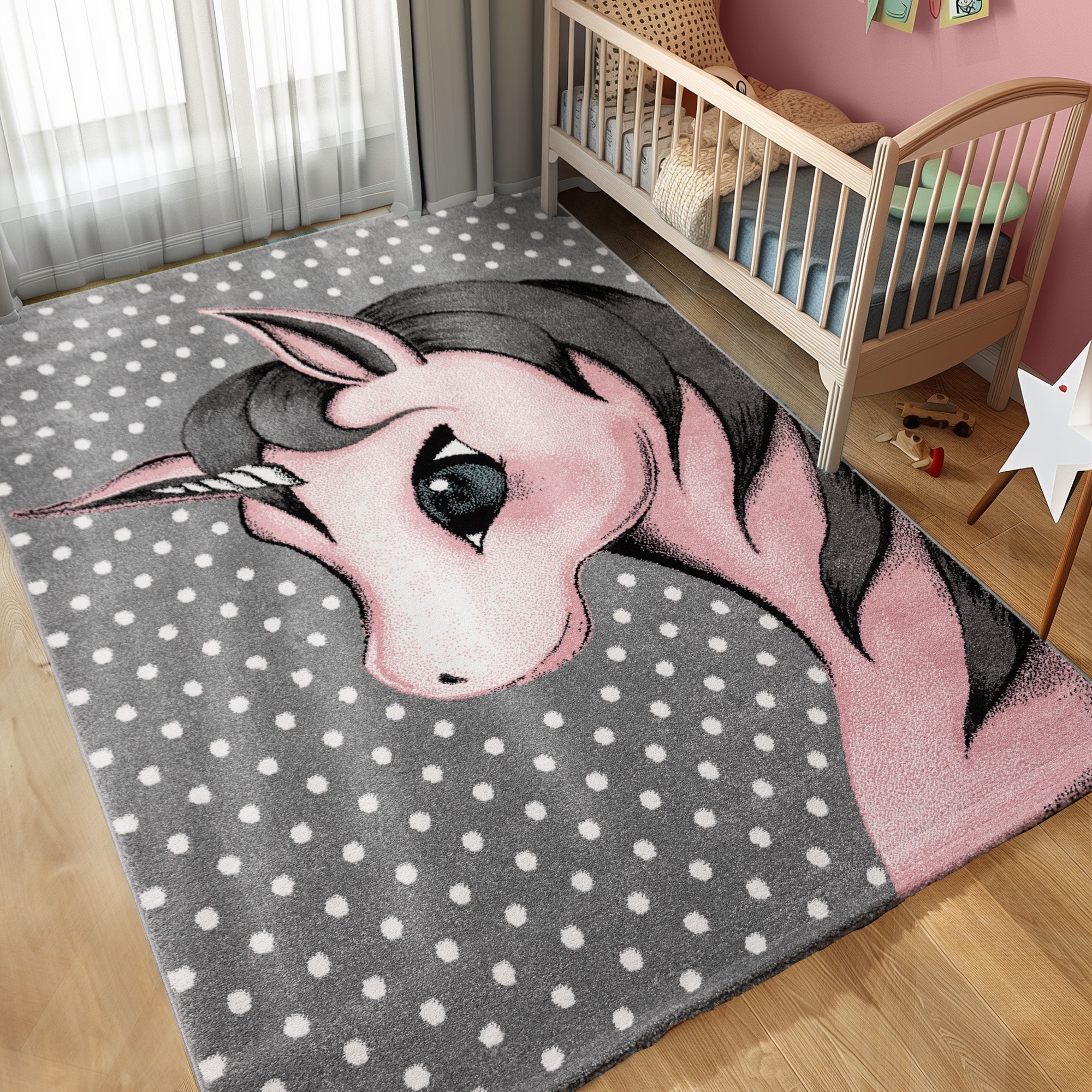Kinderteppich Mädchen süße Einhorn Design Babyzimmer Teppich Kinderzimmer