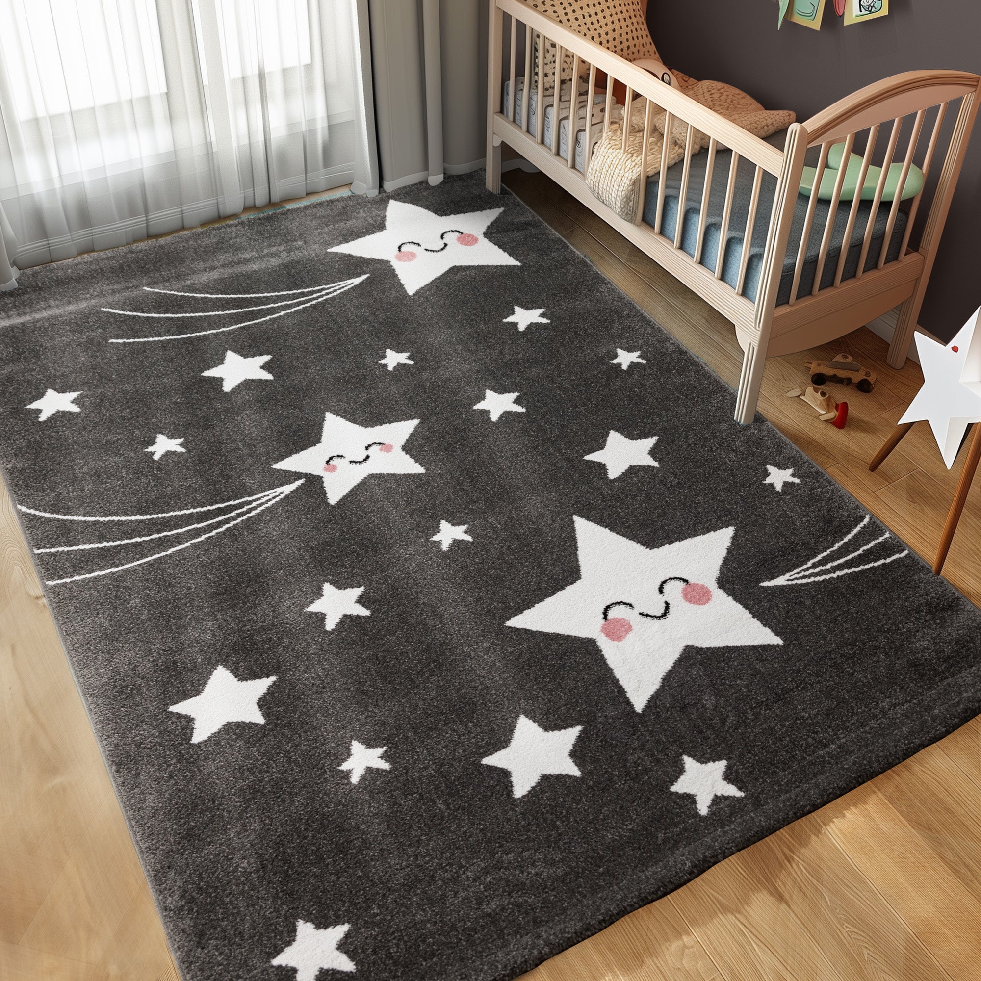 Kinderteppich Mädchen Stern Design Babyzimmer Teppich Kinderzimmer Pflegeleicht