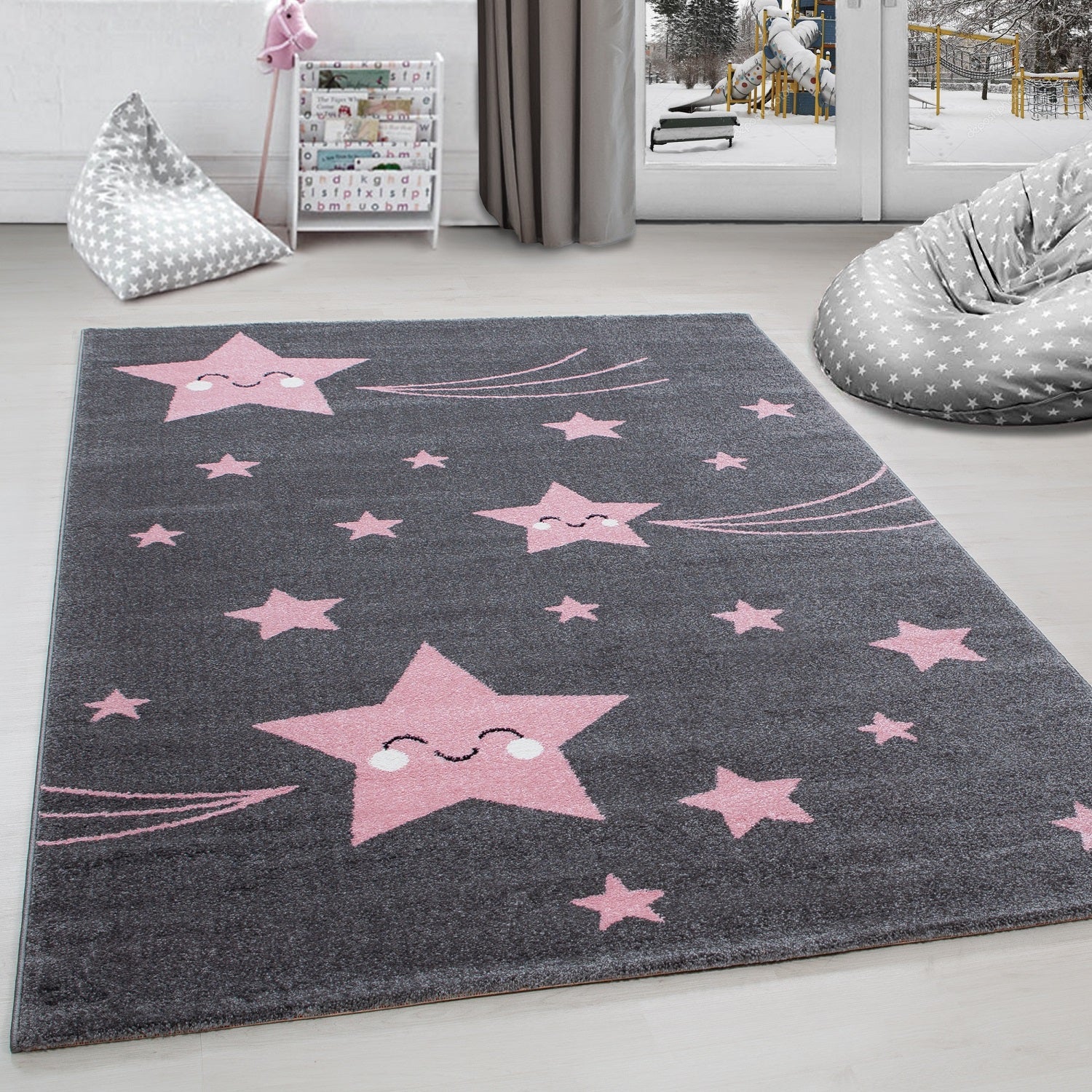 Kinderteppich Mädchen Stern Design Babyzimmer Teppich Kinderzimmer Pflegeleicht