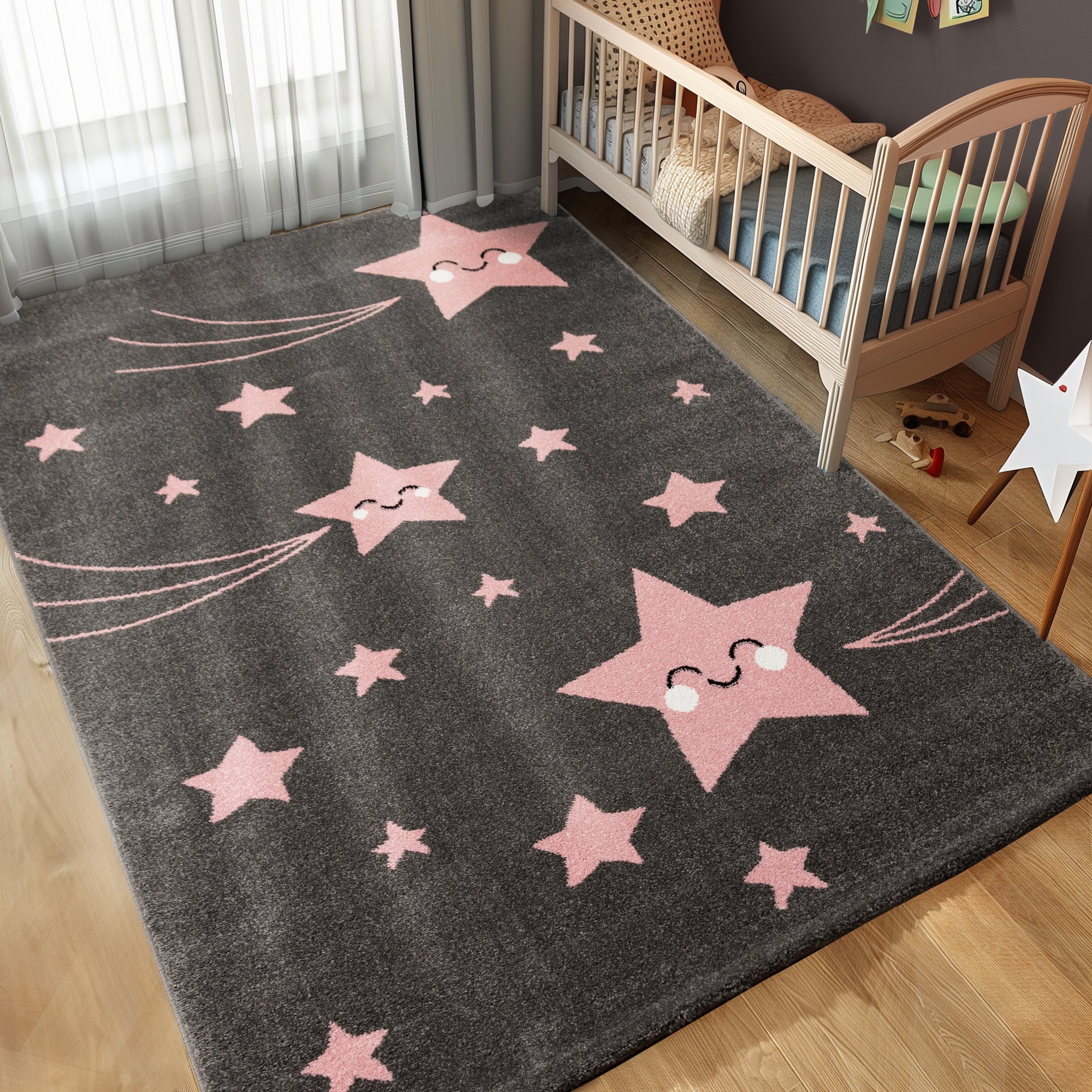 Kinderteppich Mädchen Stern Design Babyzimmer Teppich Kinderzimmer Pflegeleicht