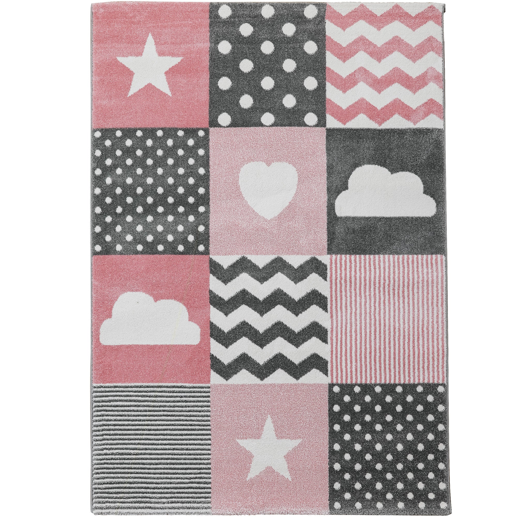 Kinderteppich Mädchen Herz-Stren Karo Design Babyzimmer Teppich Kinderzimmer