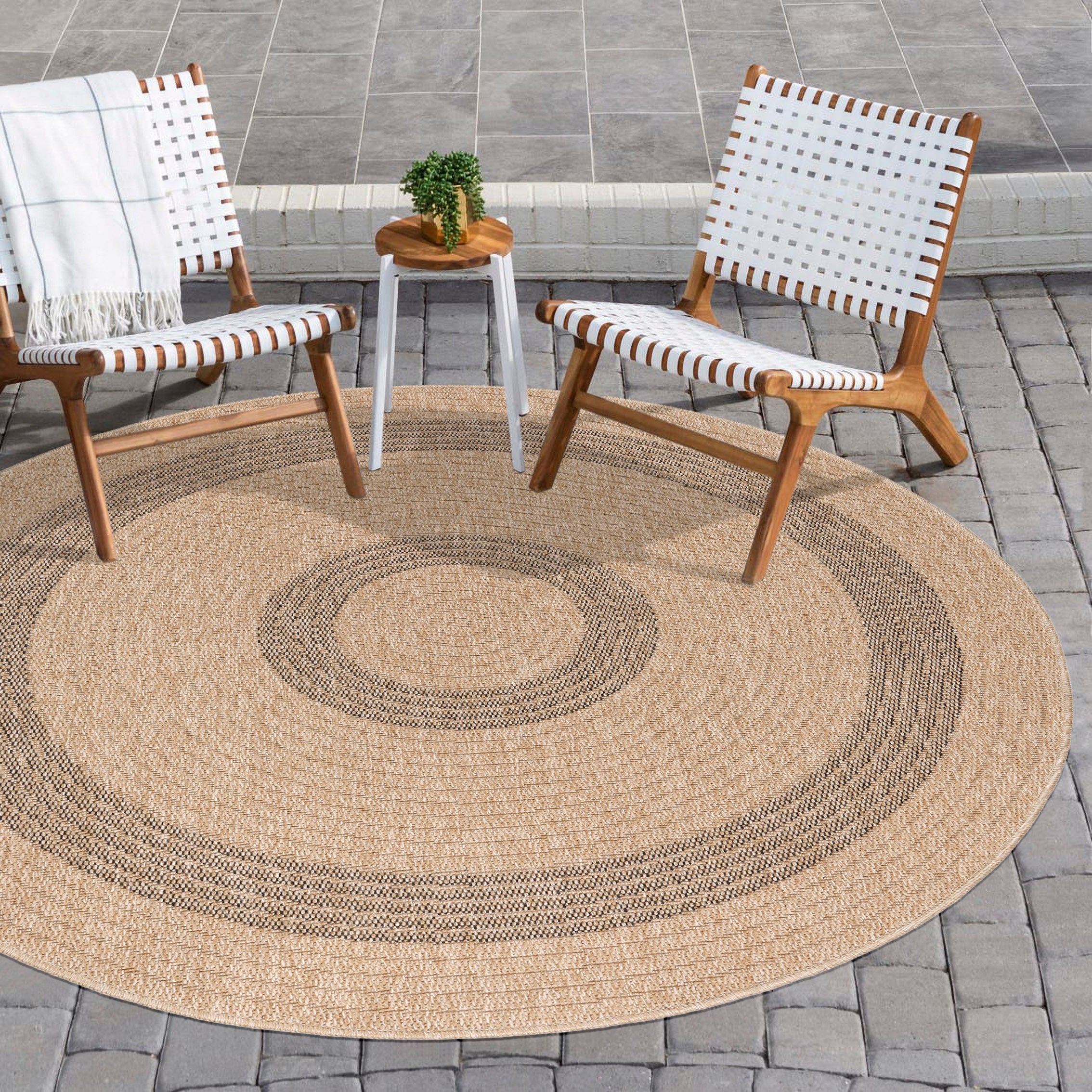 Round outdoor rug vintage design weatherproof patio kitchen balcony