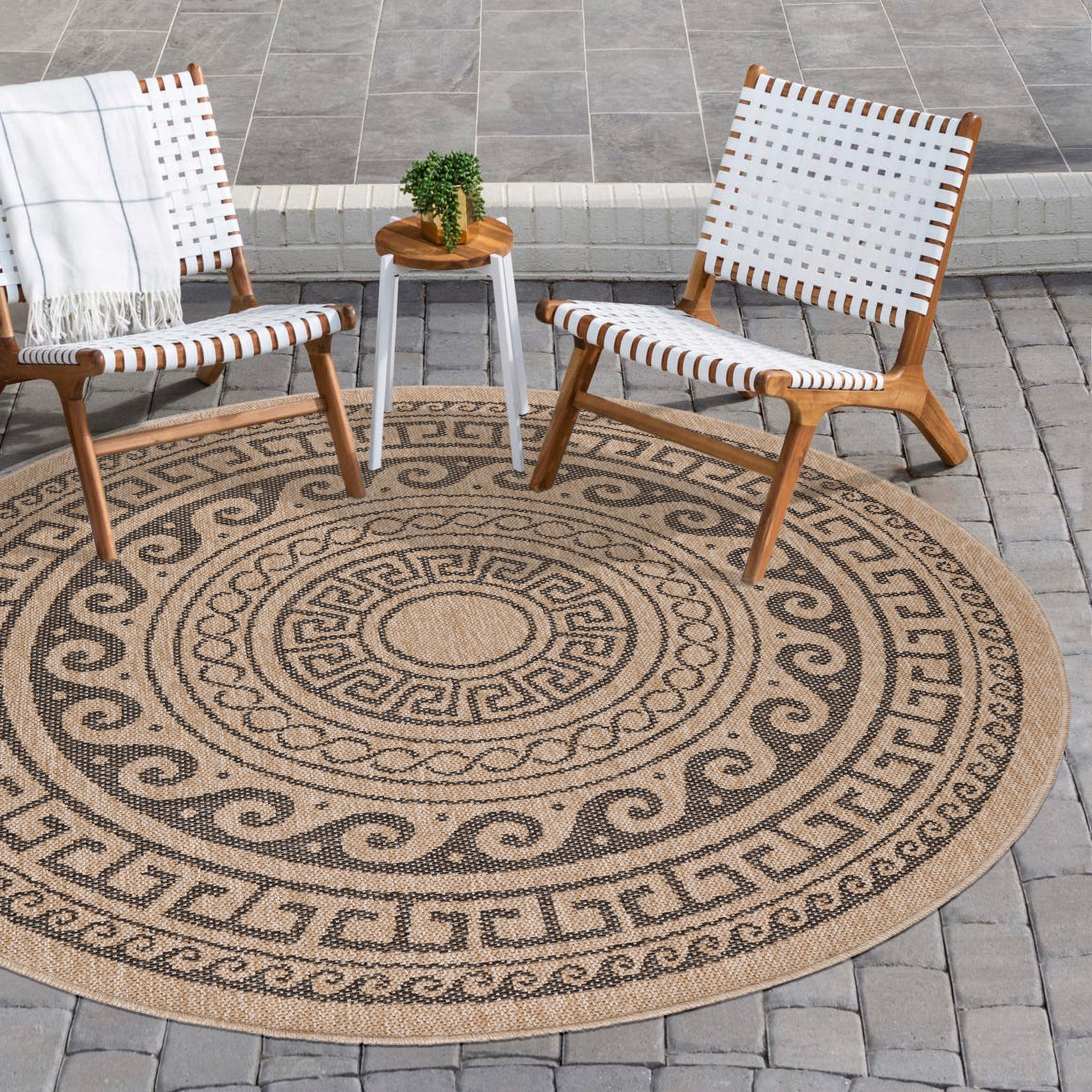 Round outdoor rug vintage design weatherproof patio kitchen balcony