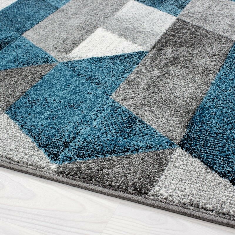 Wohnzimmerteppich Kurzflor Teppich Designer Dreieck Muster Türkis Grau Meliert
