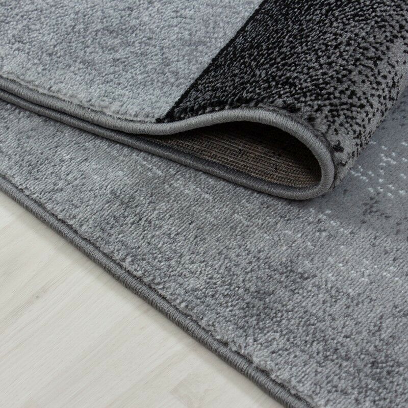 Kurzflor Läufer Teppich Wohnzimmerteppich gemustert Schwarz Grau meliert