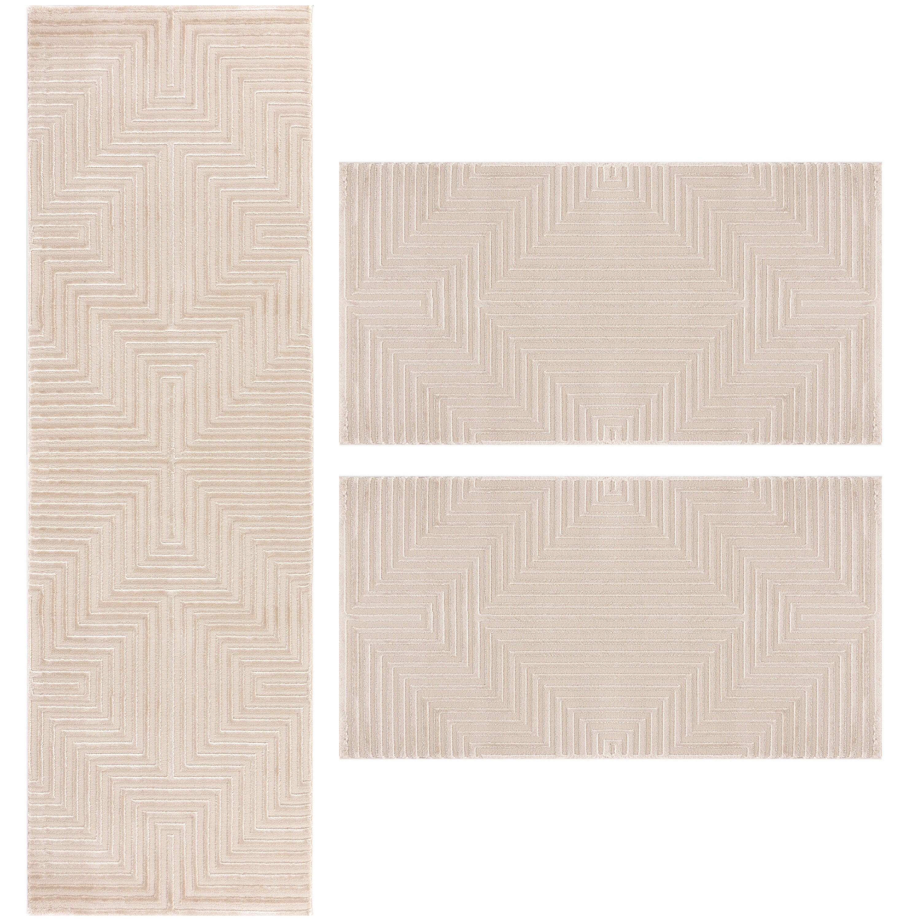 Bettumrandung Schlafzimmer Teppich 3 Teilig Beige Bettvorleger Boho Stil