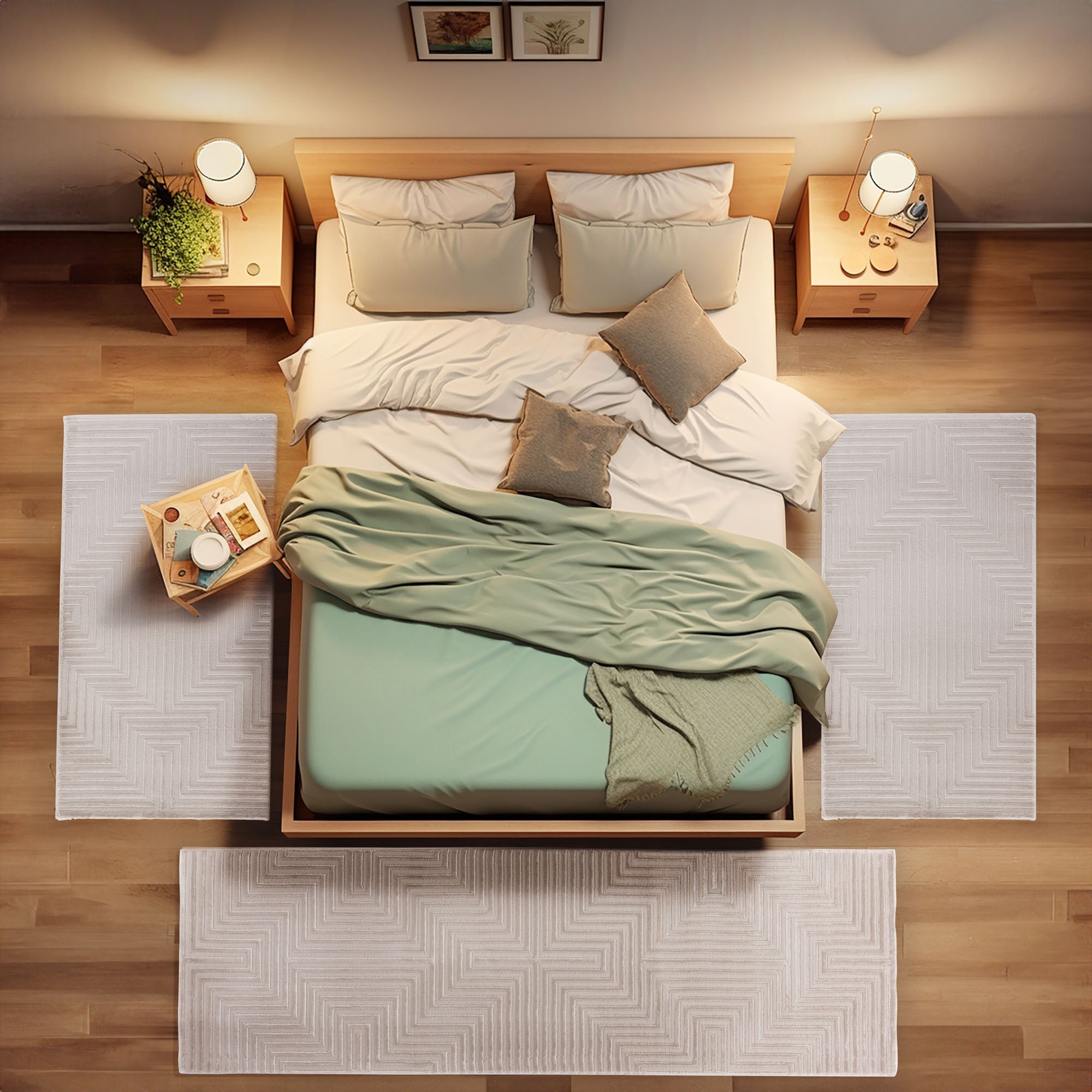 Bettumrandung Schlafzimmer Teppich 3 Teilig Beige Bettvorleger Boho Stil