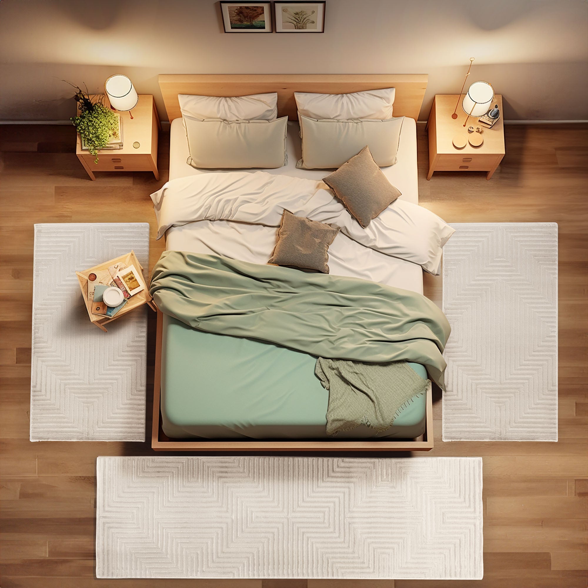 Bettumrandung Schlafzimmer Teppich 3 Teilig Creme Bettvorleger Boho Stil