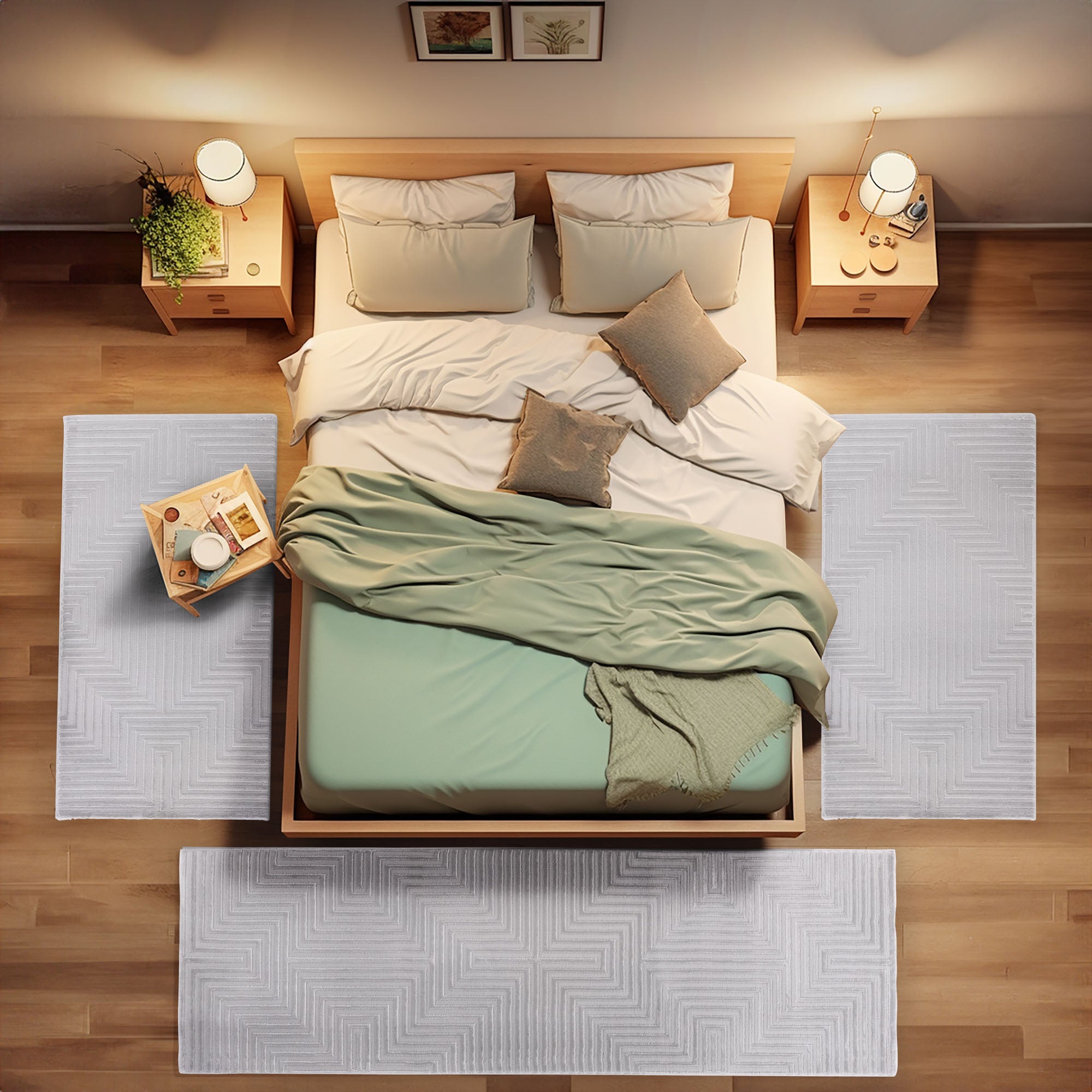 Bettumrandung Schlafzimmer Teppich 3 Teilig Silber Bettvorleger Boho Stil