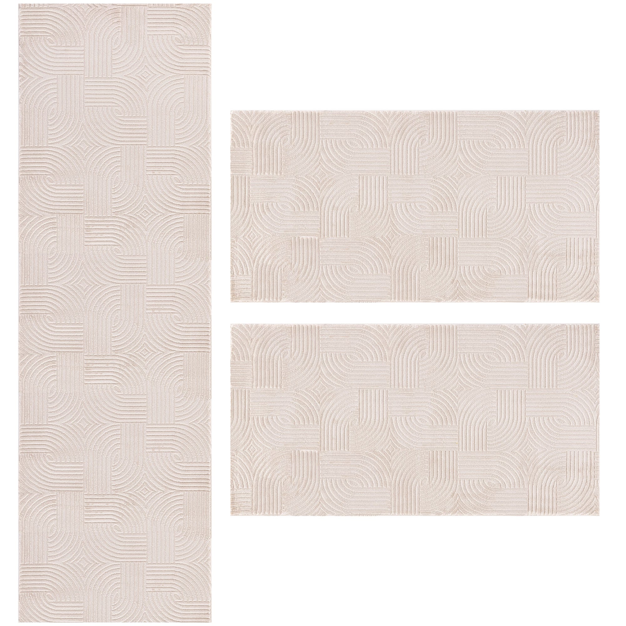 Bettumrandung Schlafzimmer Teppich 3 Teilig Beige Bettvorleger Boho Stil