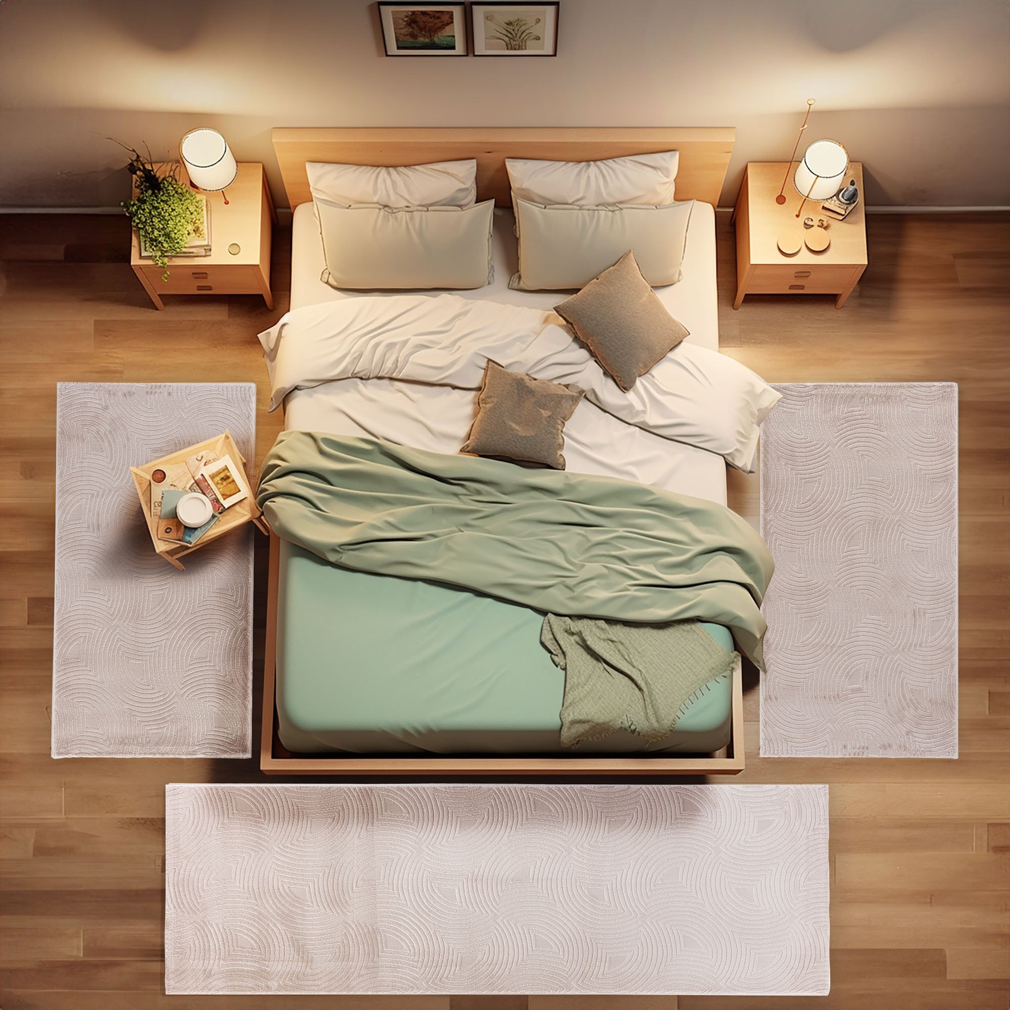 Bettumrandung Schlafzimmer Teppich 3 Teilig Beige Bettvorleger Boho Stil