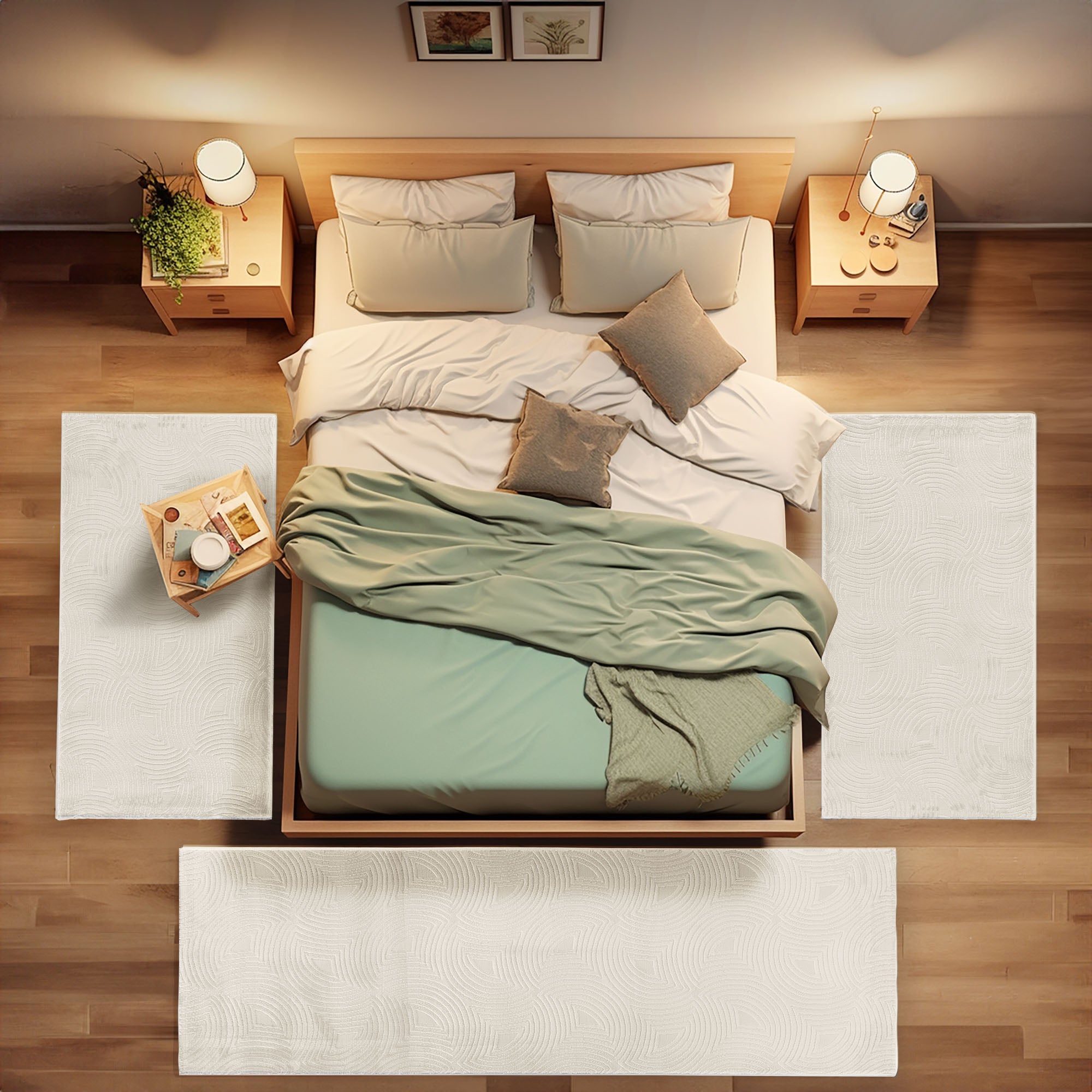 Bettumrandung Schlafzimmer Teppich 3 Teilig Creme Bettvorleger Boho Stil