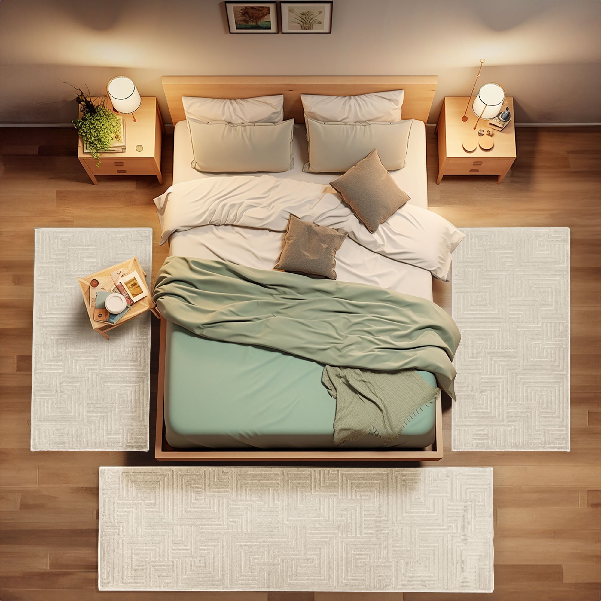 Bettumrandung Schlafzimmer Teppich 3 Teilig Creme Bettvorleger Boho Stil