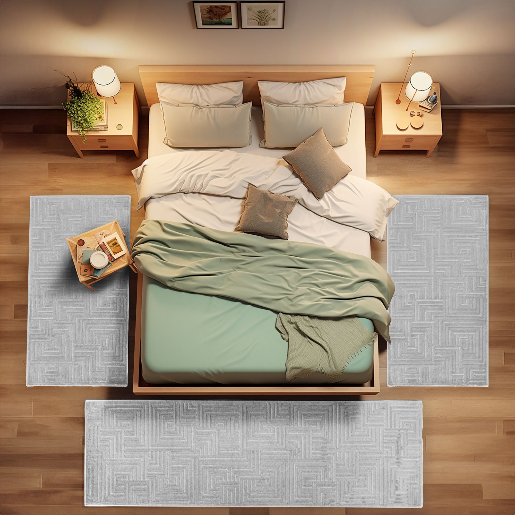 Bettumrandung Schlafzimmer Teppich 3 Teilig Silber Bettvorleger Boho Stil