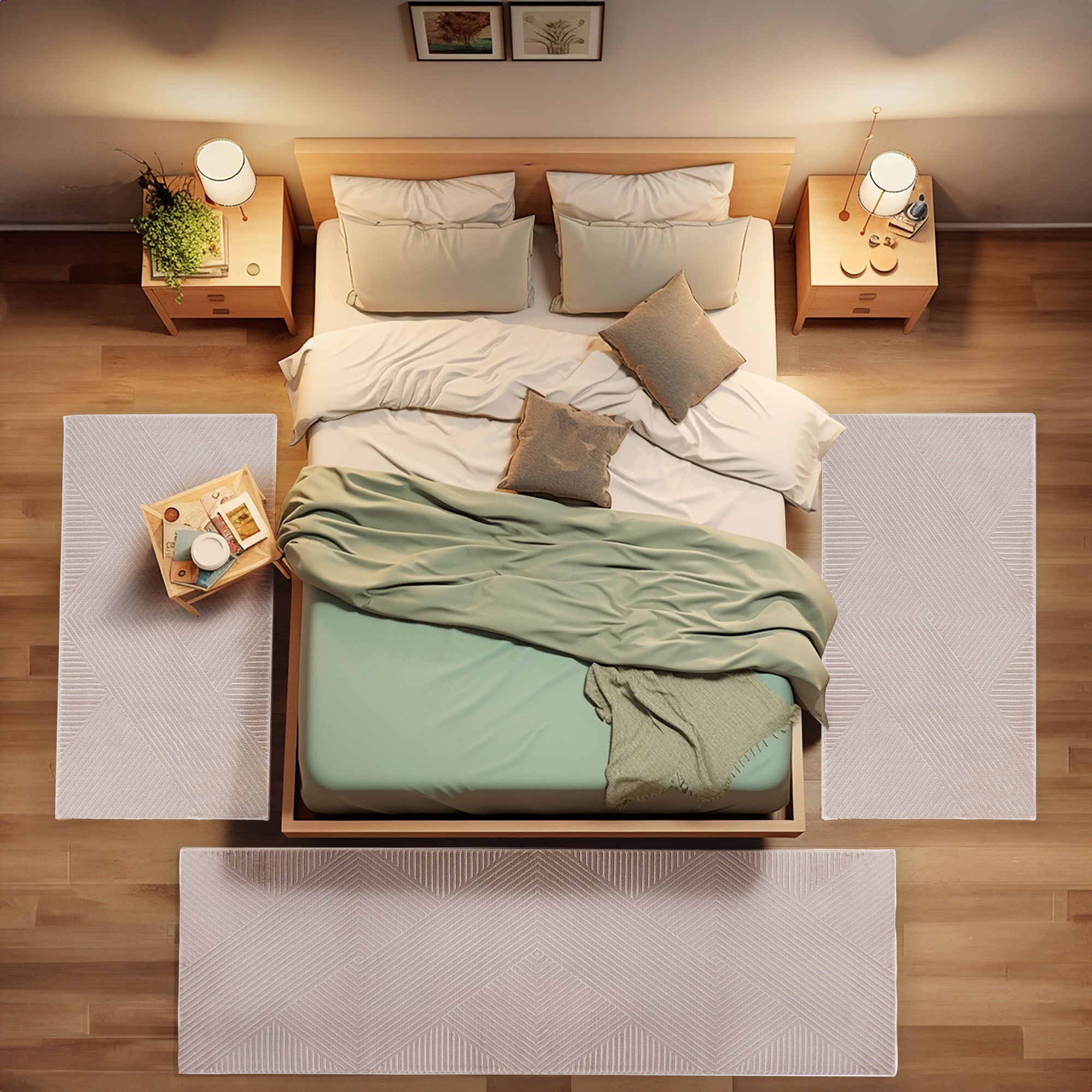 Bettumrandung Schlafzimmer Teppich 3 Teilig Beige Bettvorleger Boho Stil