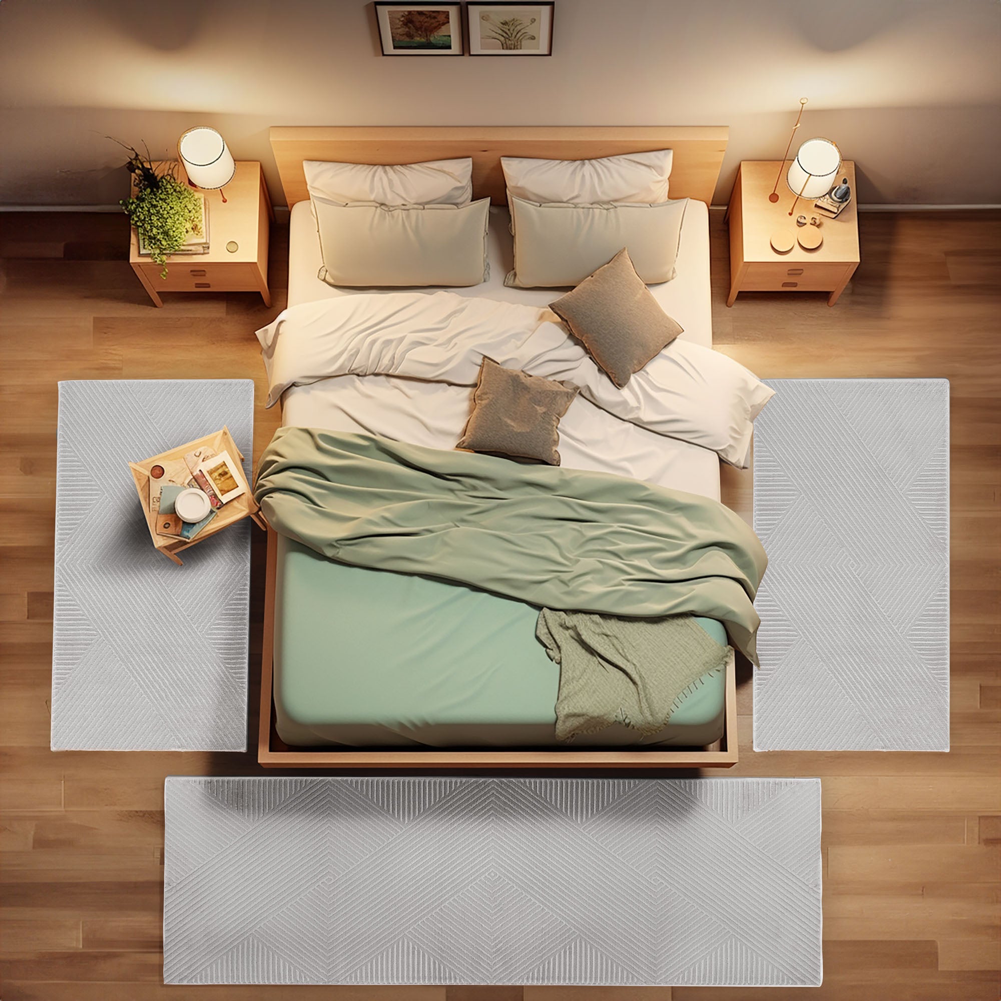 Bettumrandung Schlafzimmer Teppich 3 Teilig Silber Bettvorleger Boho Stil