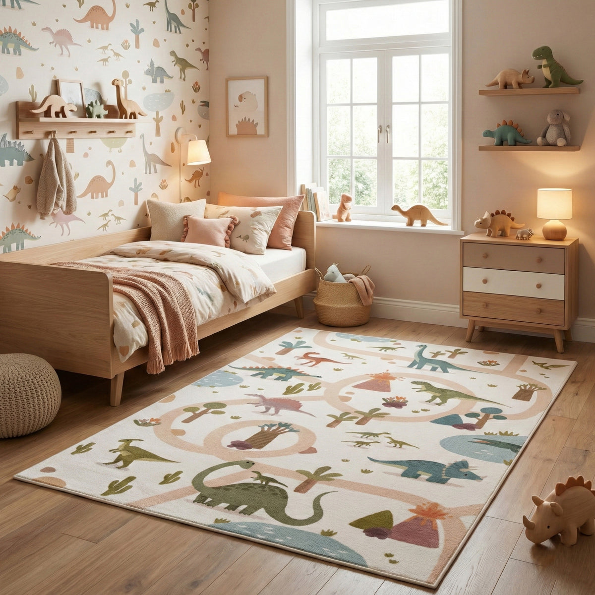 Carpettex Kinderteppich Dinosaurier Dino Straßen Spielteppich