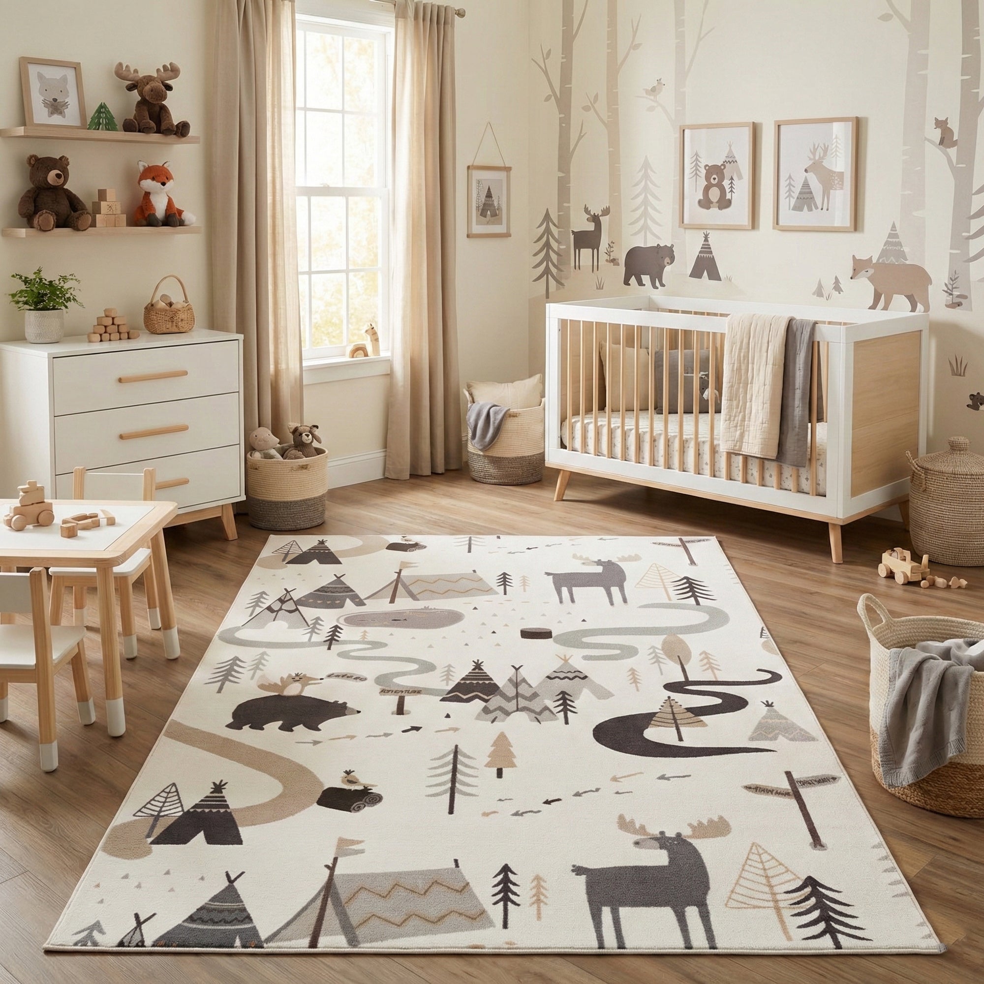 Carpettex Kinderteppich Wald Tiere Spielteppich