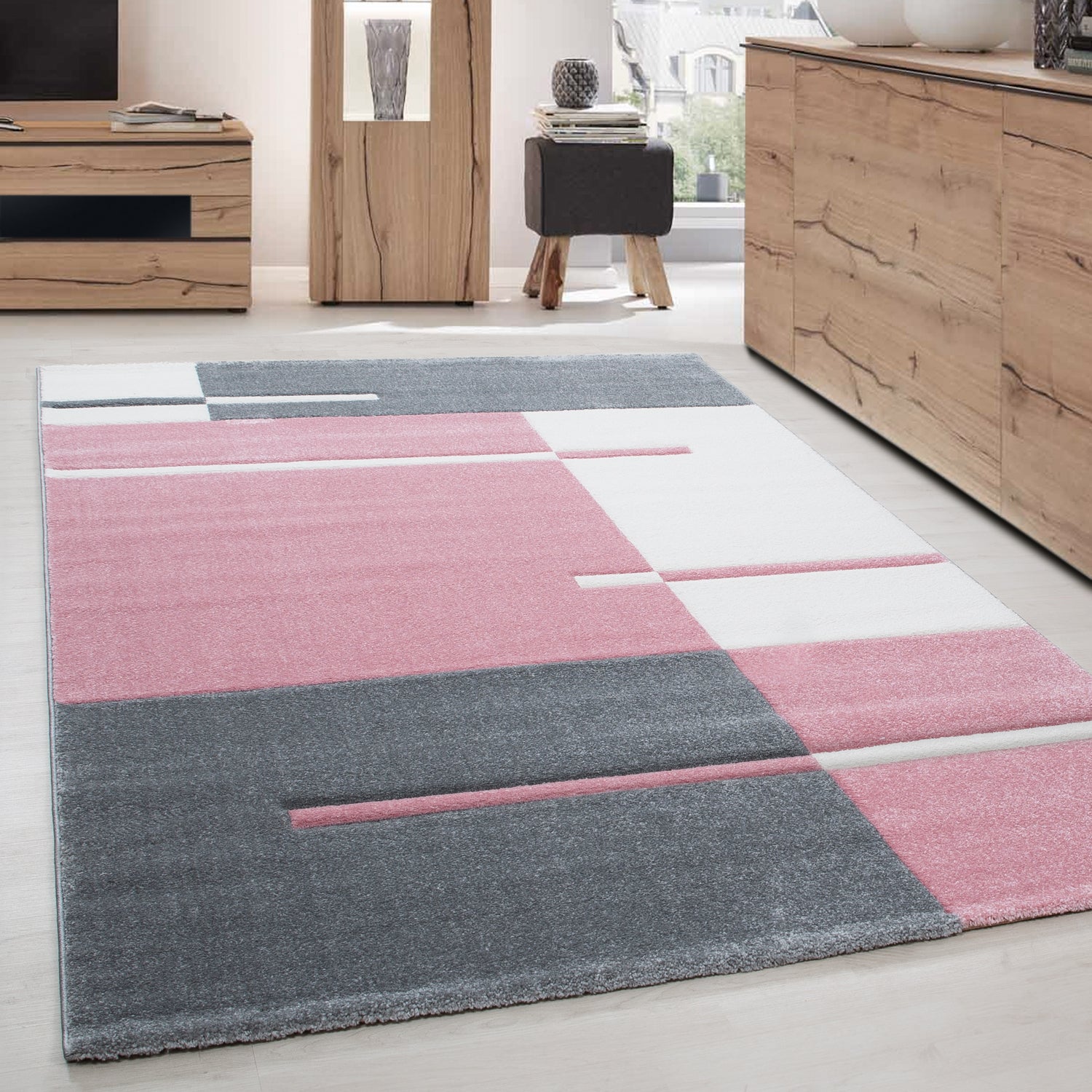 Designer Wohnzimmer Teppich Kurzflor Modern handgearbeiteter Konturenschnitt