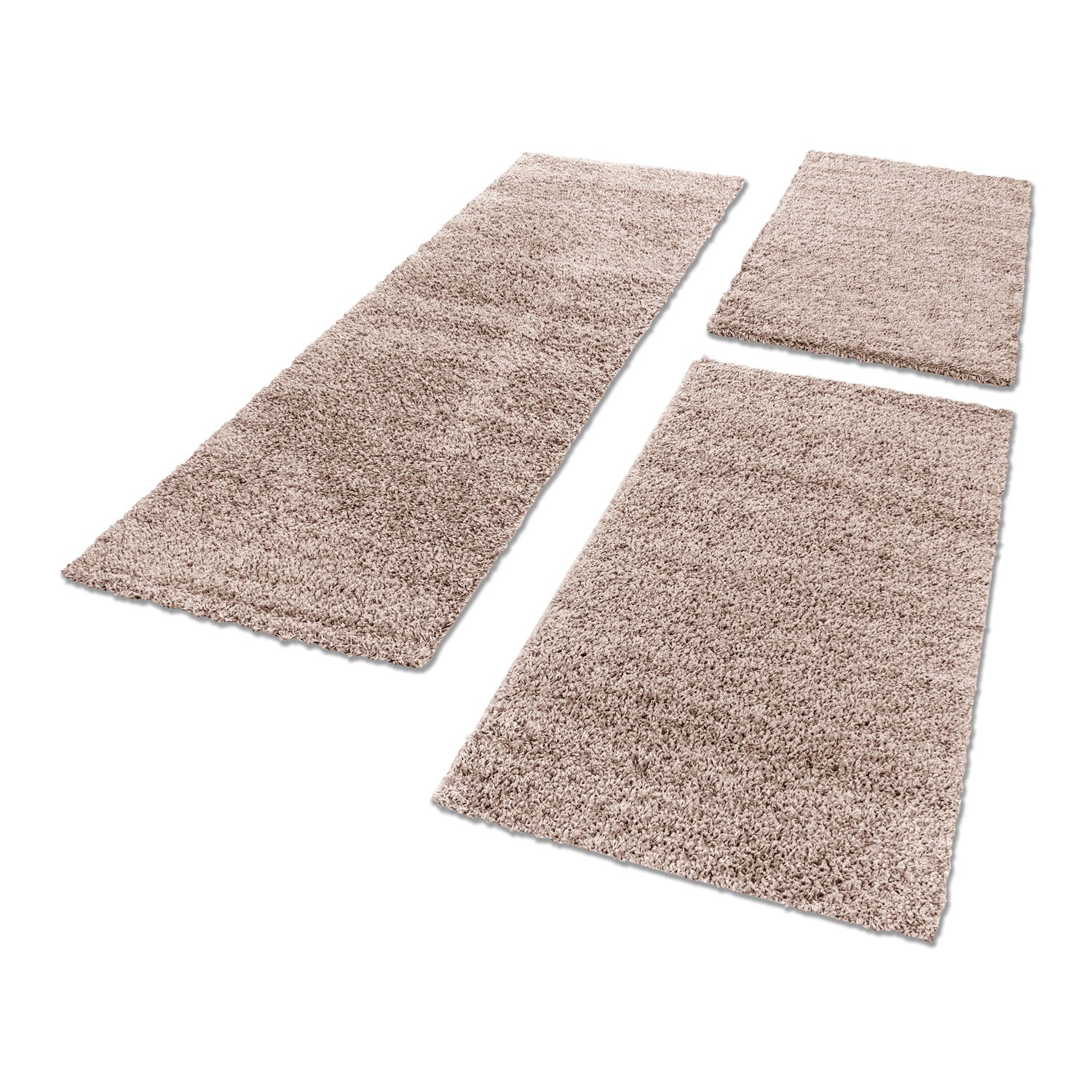 Bordure de lit tapis shaggy ensemble de chemin de table uni 3 pièces poils longs uni beige