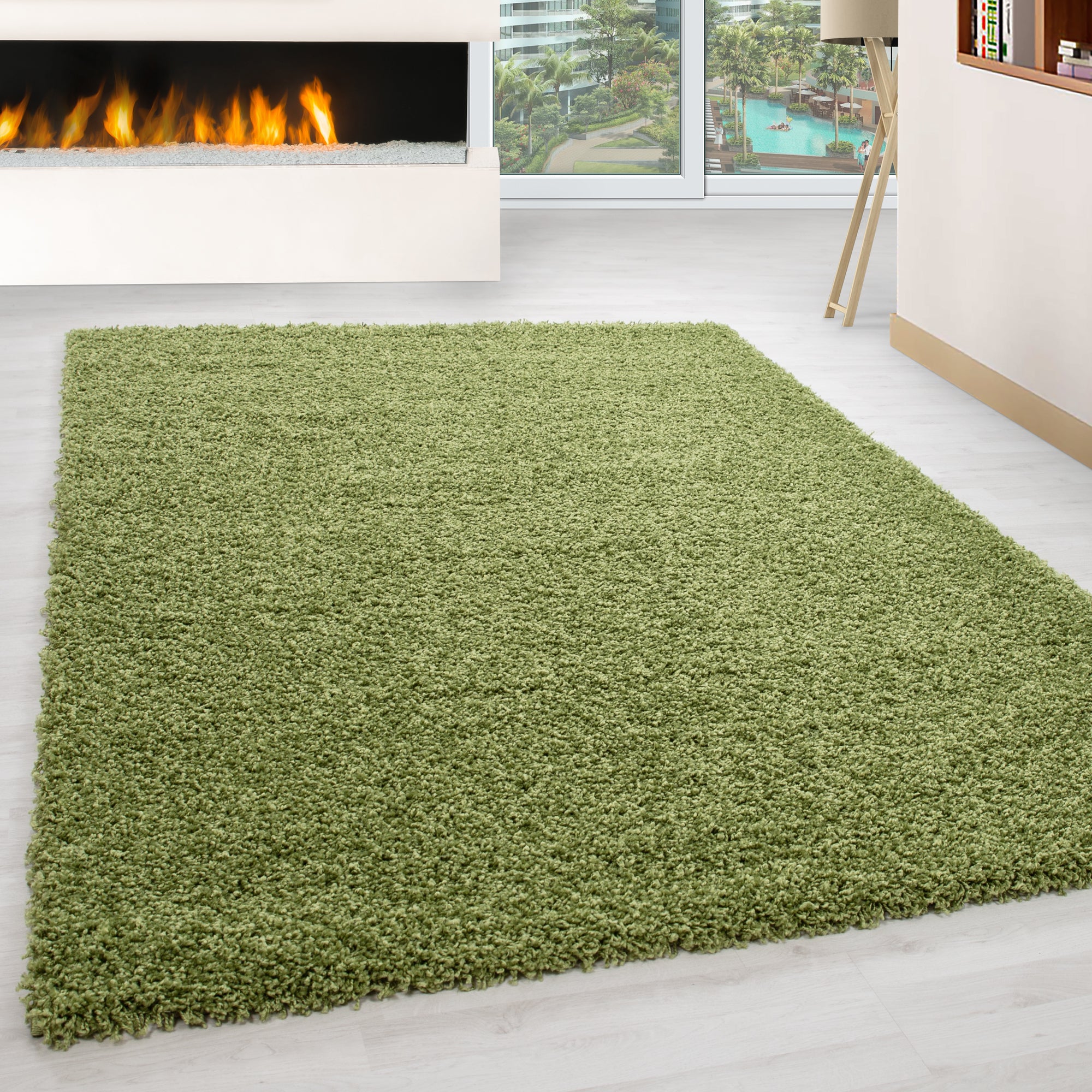 Deep pile rug for living room, long pile shaggy rug, plain design, fluffy