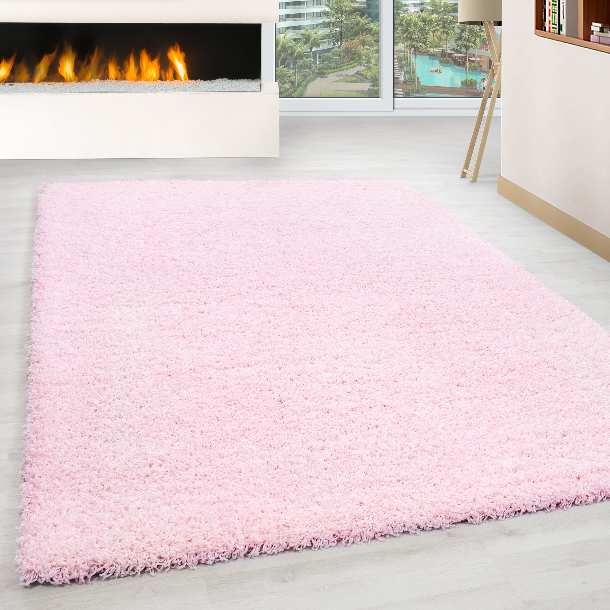 Deep pile rug for living room, long pile shaggy rug, plain design, fluffy