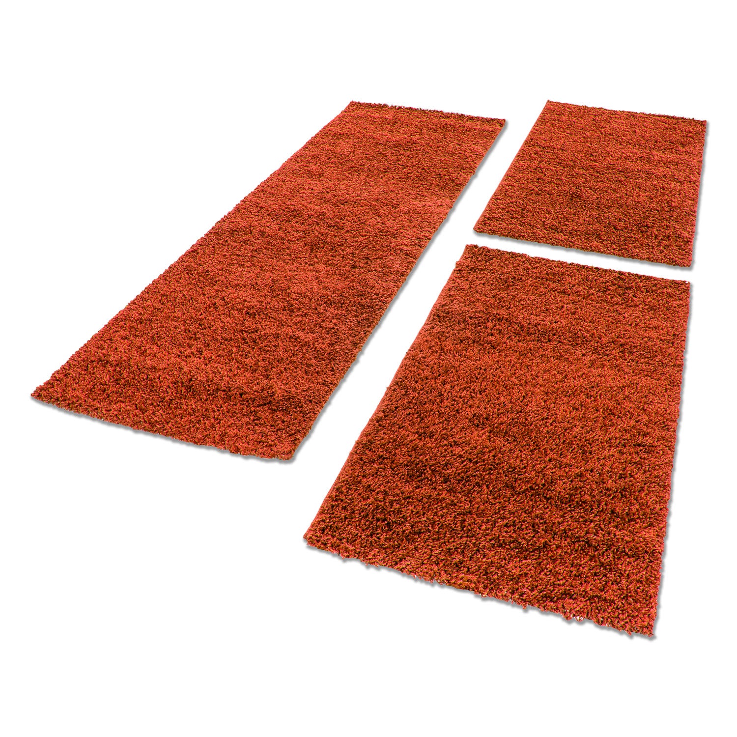 Bettumrandung Shaggy Teppich Läuferset 3 teilig Hochflor Einfarbig Terracotta