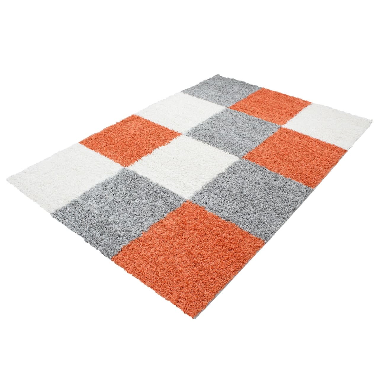 Shaggy rug, deep pile, long pile living room rug, patterned in checked design