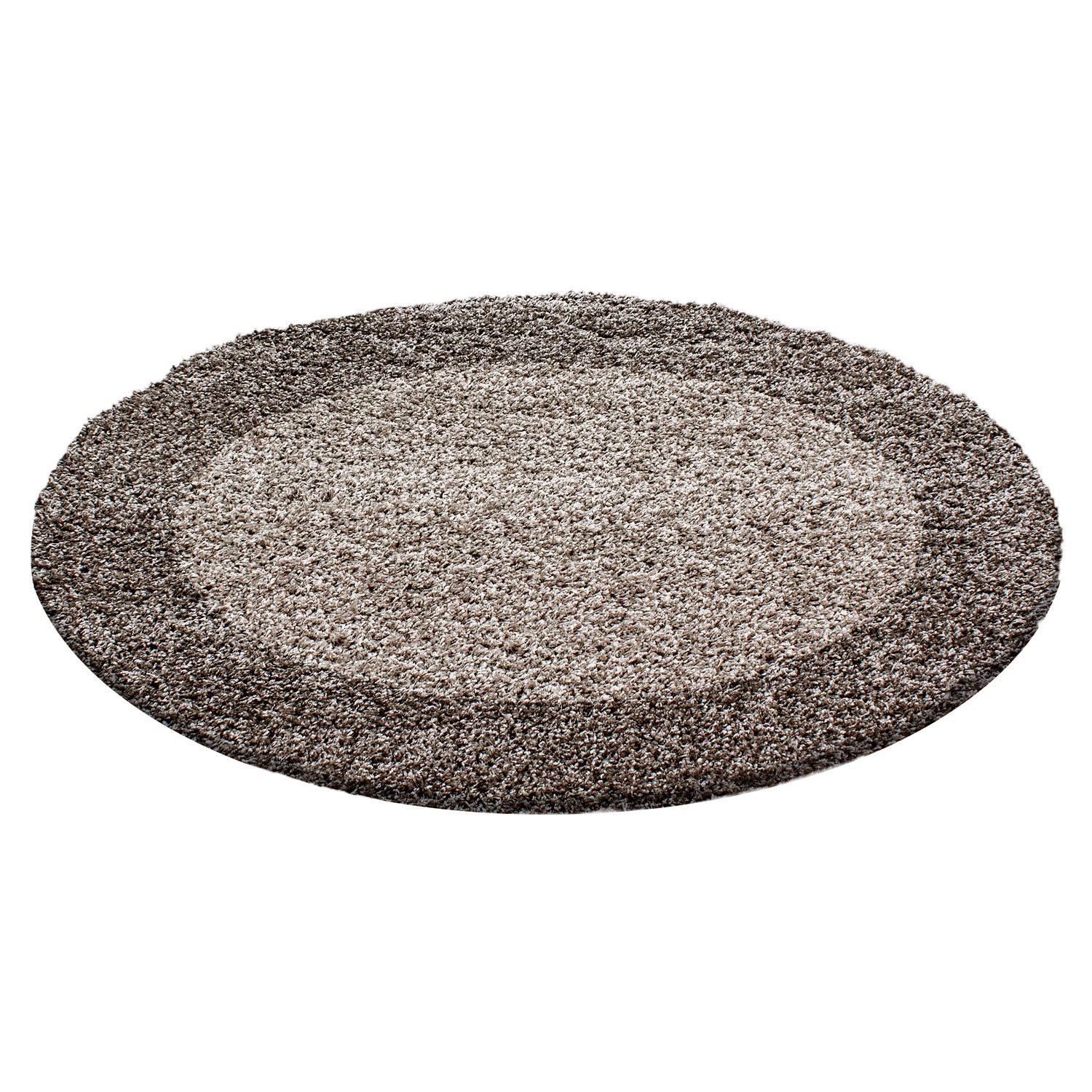 Runder Hochflor Teppich Wohnzimmer Langflor Shaggy Gemustert in Bordüre Design
