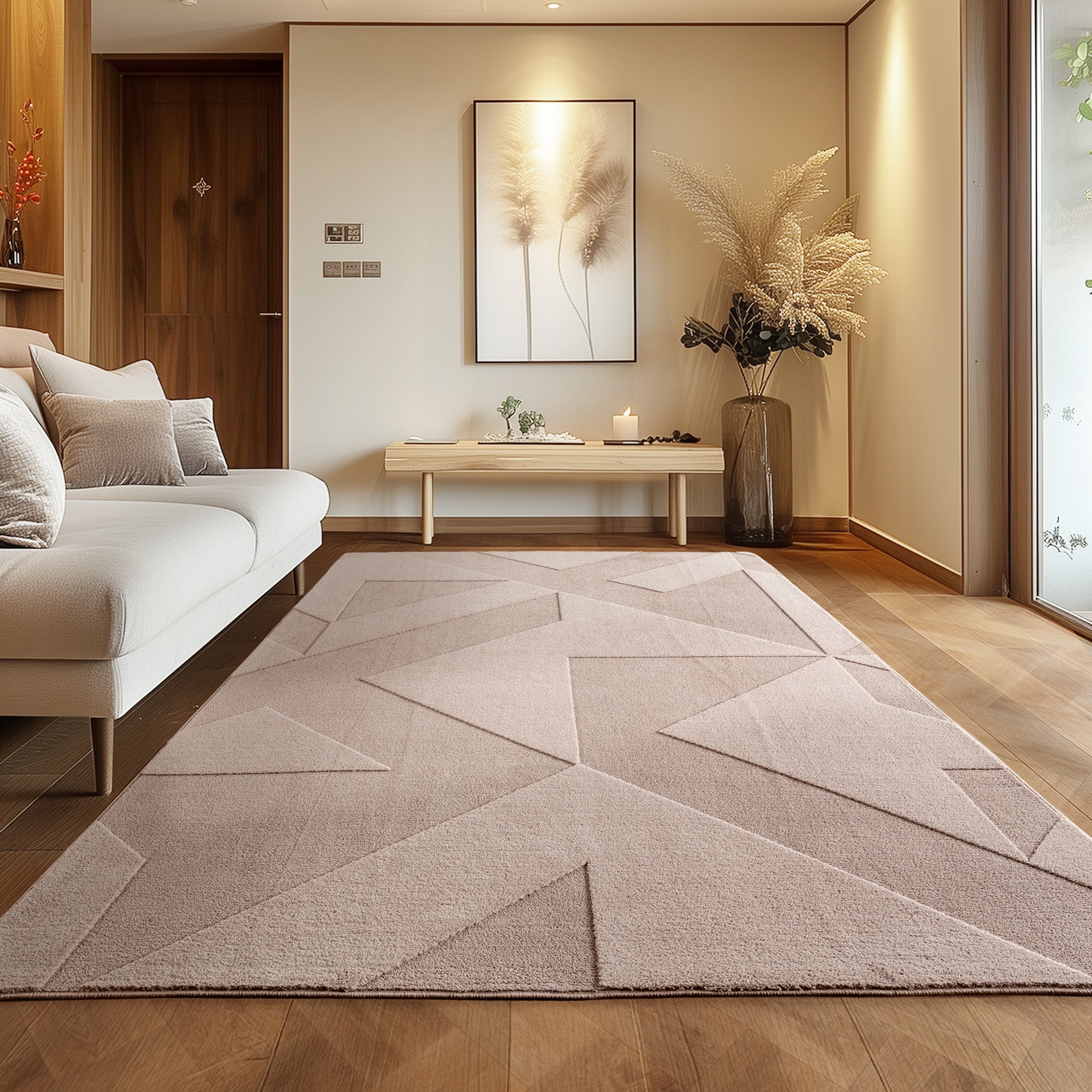 Boho Teppich mit Geometrischem Design Einfarbig Beige - Creme Waschbarer Teppich