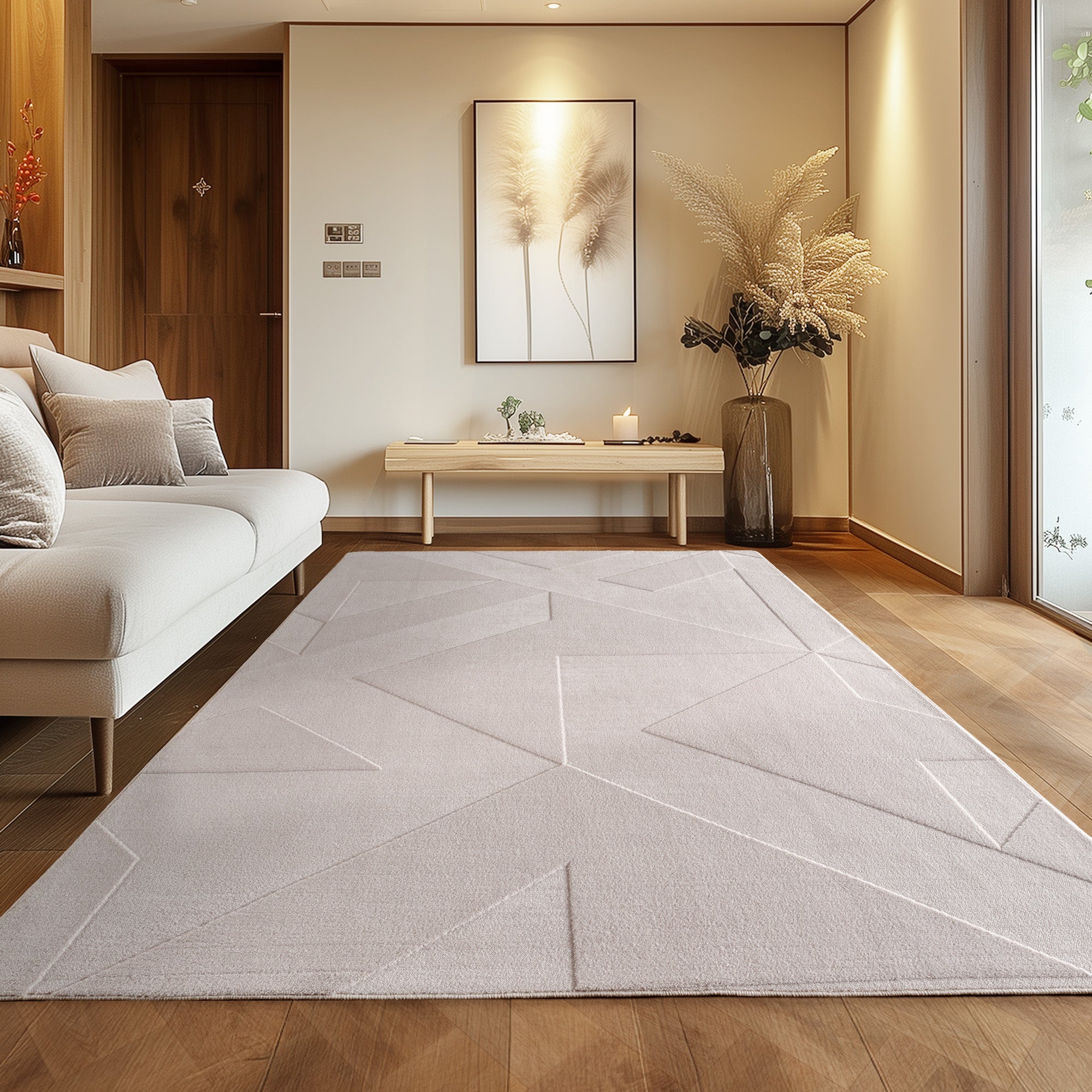 Boho Teppich mit Geometrischem Design Einfarbig Beige - Creme Waschbarer Teppich