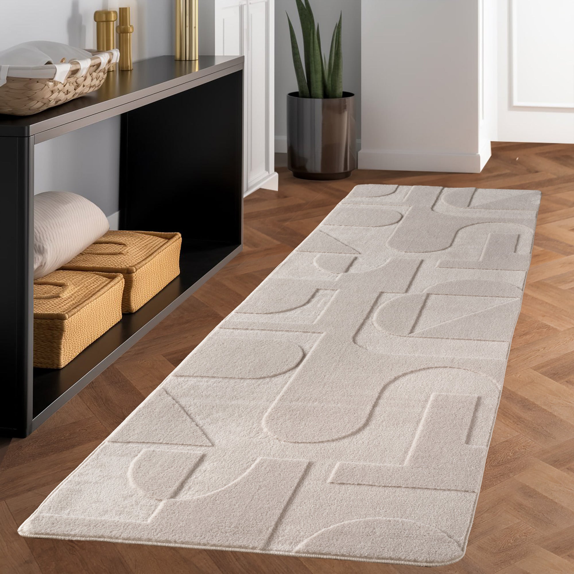 Skandinavischer Teppich Boho Design Einfarbig Beige und Creme Waschbarer Teppich