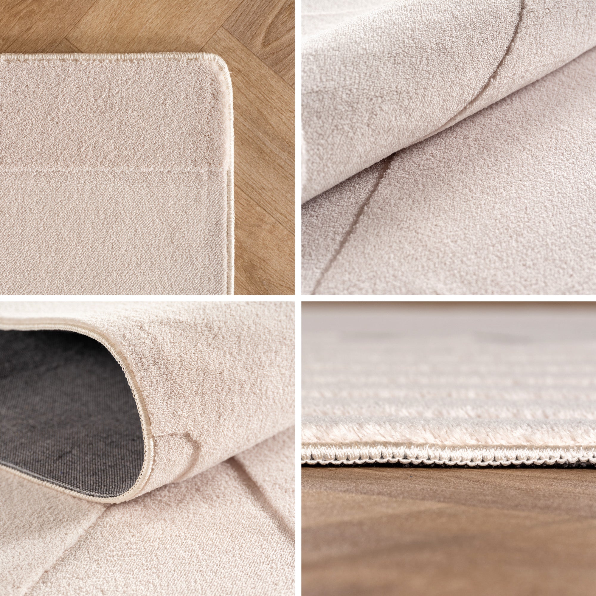 Skandinavischer Teppich Boho Design Einfarbig Beige und Creme Waschbarer Teppich
