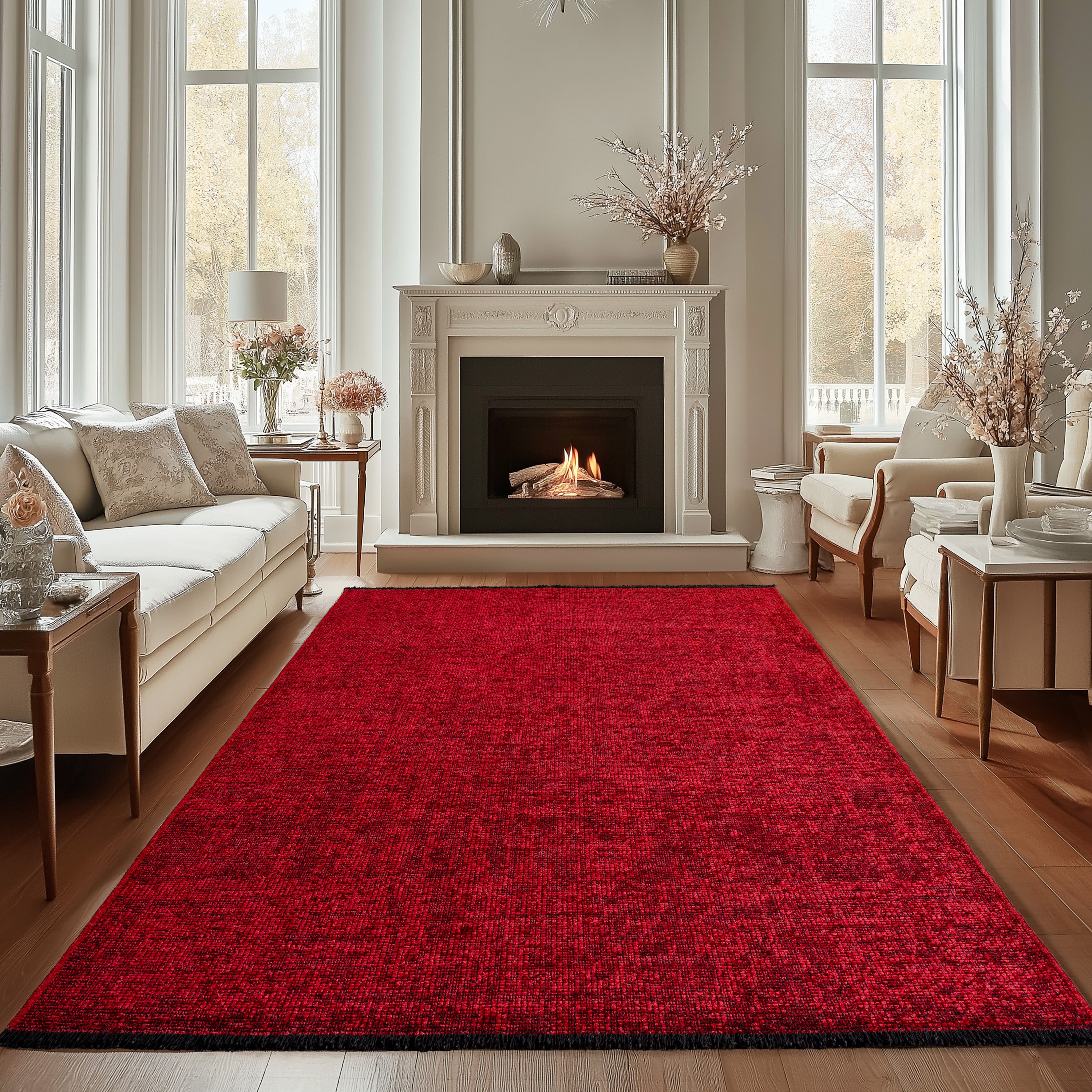 Chenille Teppich Baumwolle, Vintage Waschbar, Rutschfest Einfarbig Wohnzimmer