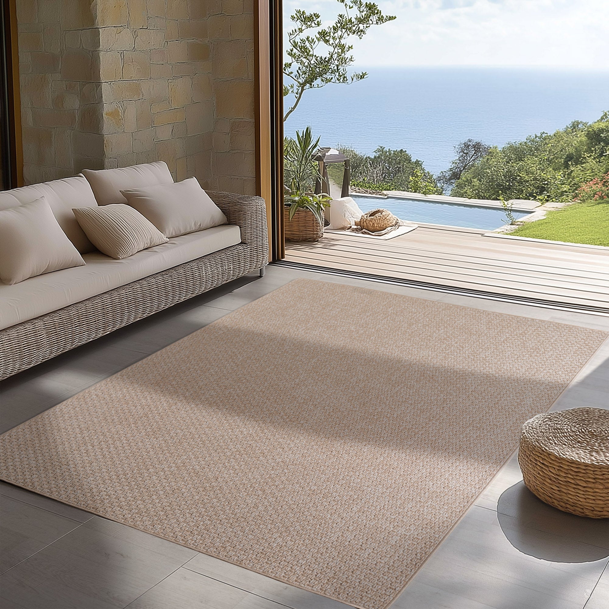 Carpettex Outdoor Teppich Wetterfest Küche Balkon & Wohnzimmer Boho Stil Beige-1